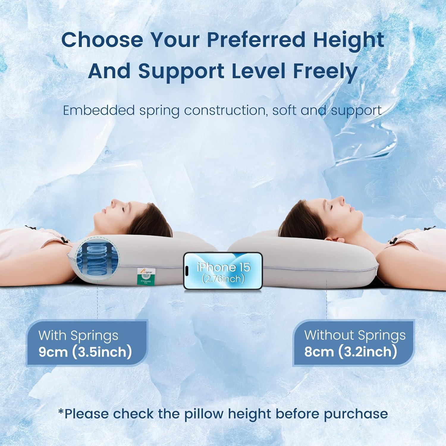 Elegear Deep Sleep Cooling Neck Pillow, Cervical Neck Support Pillow for Pain Relief with Zero-Pressure Tech & Built-in Springs Design, Ergonomic Contour Memory Foam Pillows for Back&Side Sleepers - M