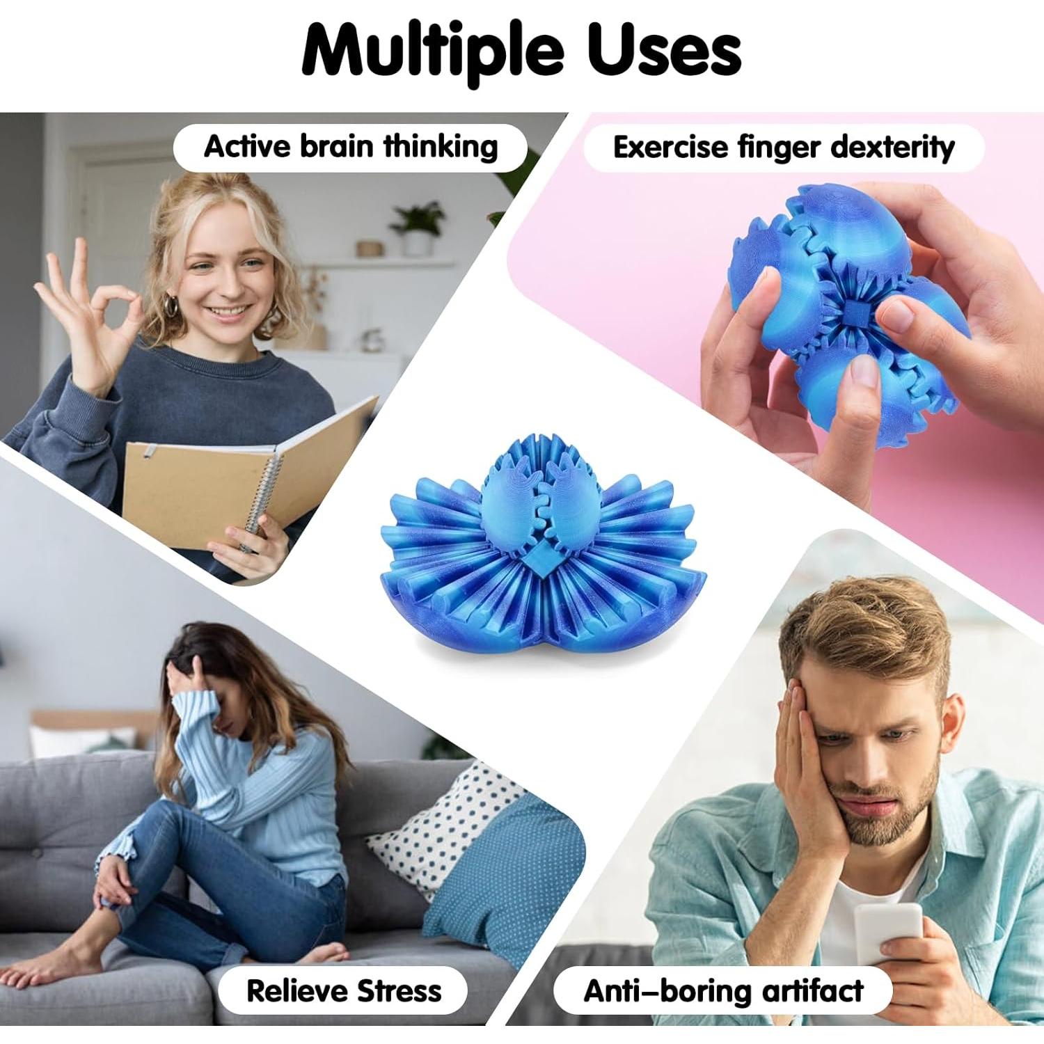 Bola de Engranaje Antiestrés 3D Minleway Azul Aurora 5.8 cm