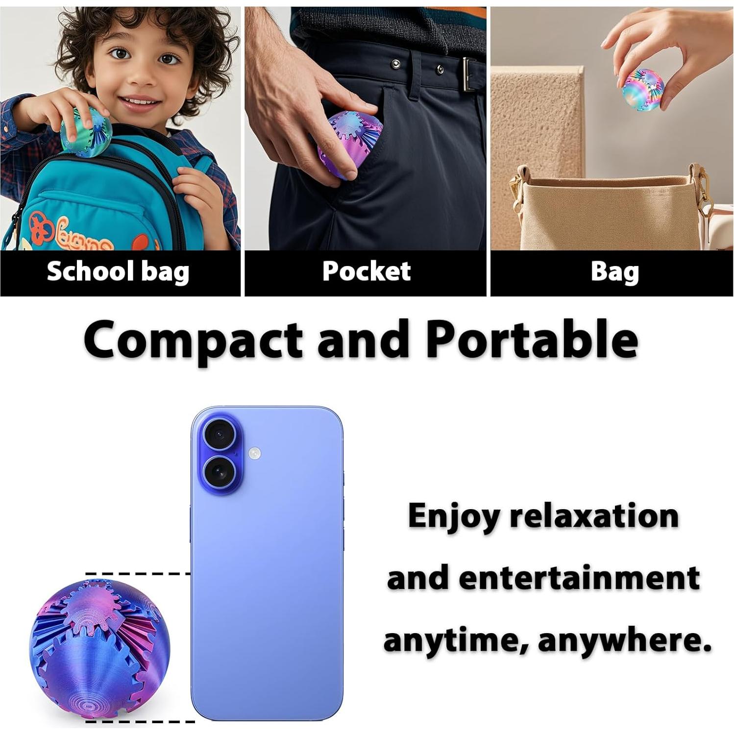 Bola de Engranaje Antiestrés 3D Minleway Azul Aurora 5.8 cm