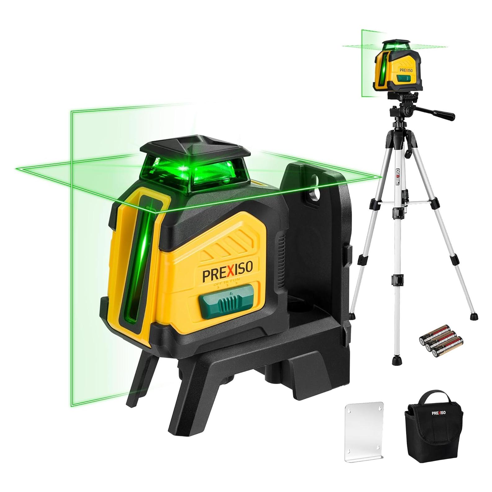 PREXISO 360° Laser Level with Tripod, 100Ft Dual Power Self Leveling Cross Line Laser- Wide Angle Vertical Line for Construction, Floor Tile, Renovation with Magnetic Base, Wall Panel Stand, Carry Bag