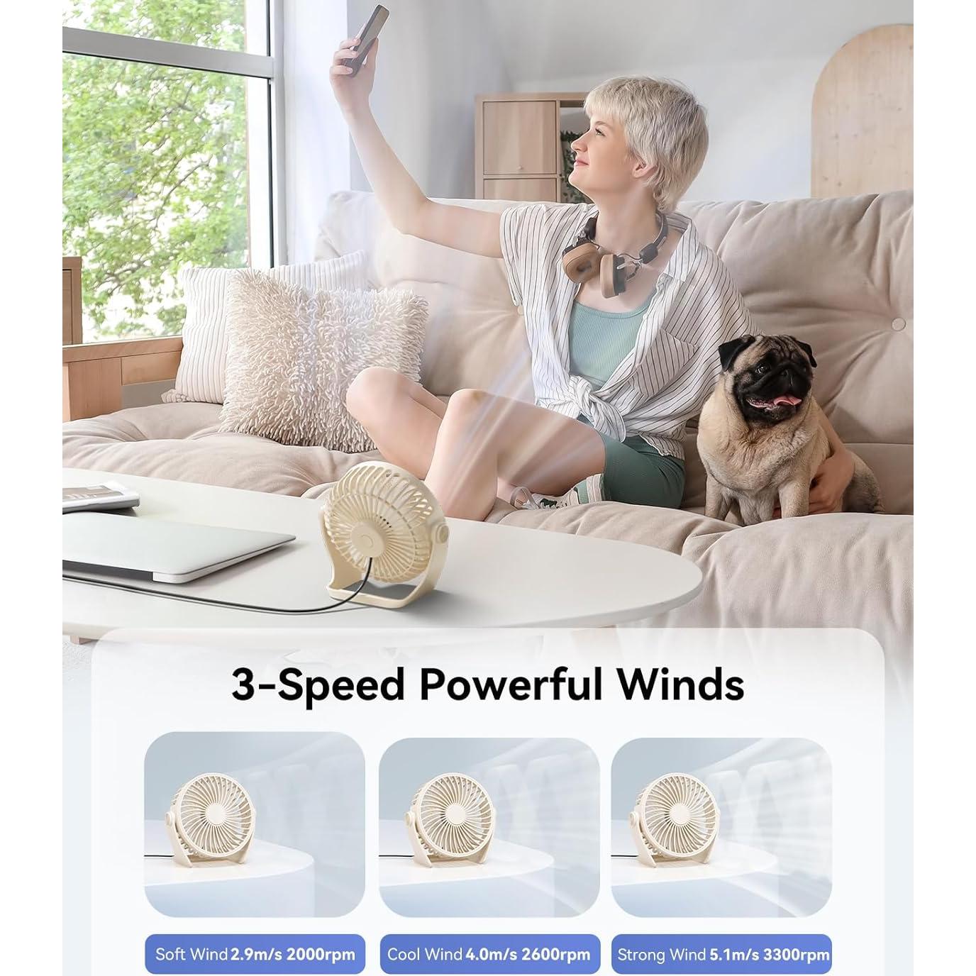 Ventilador de Escritorio USB Edvision KW53 3 Velocidades Beige