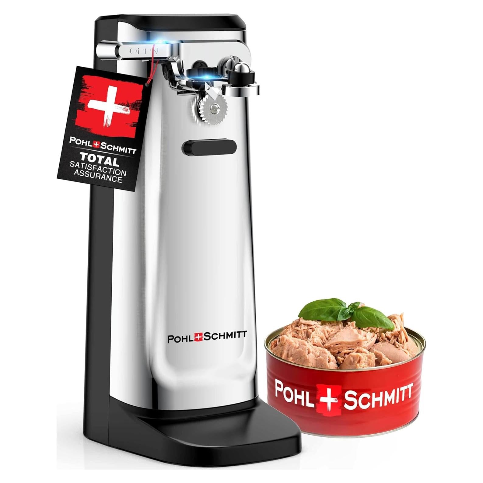 POHL SCHMITT Electric Can Opener, Knife Sharpener & Bottle Opener, Easy Push Down Lever, Works with Standard And Pop-Top Cans, Durable Stainless Steel & ABS - Kitchen Essentials and Accessories