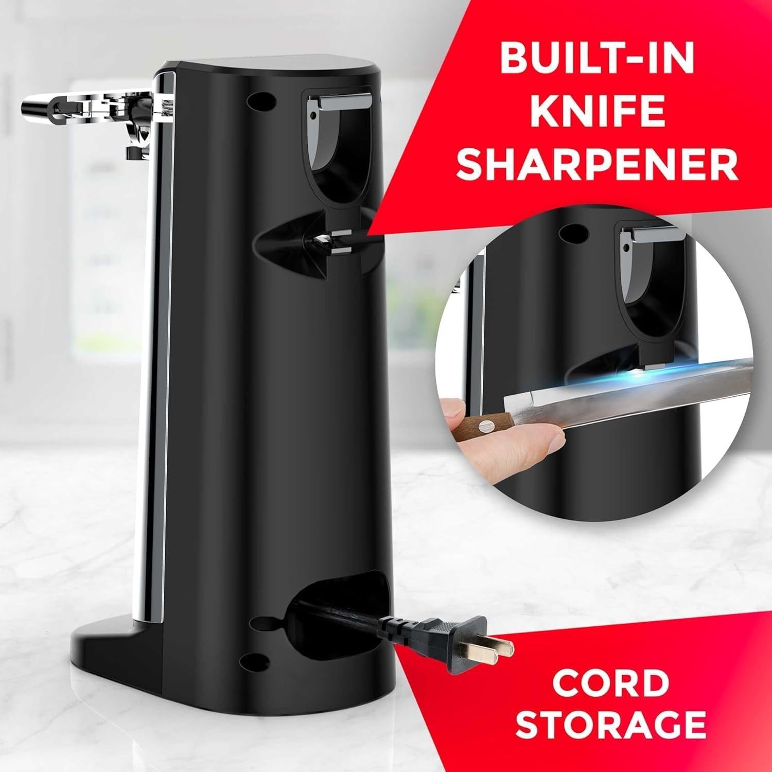 POHL SCHMITT Electric Can Opener, Knife Sharpener & Bottle Opener, Easy Push Down Lever, Works with Standard And Pop-Top Cans, Durable Stainless Steel & ABS - Kitchen Essentials and Accessories