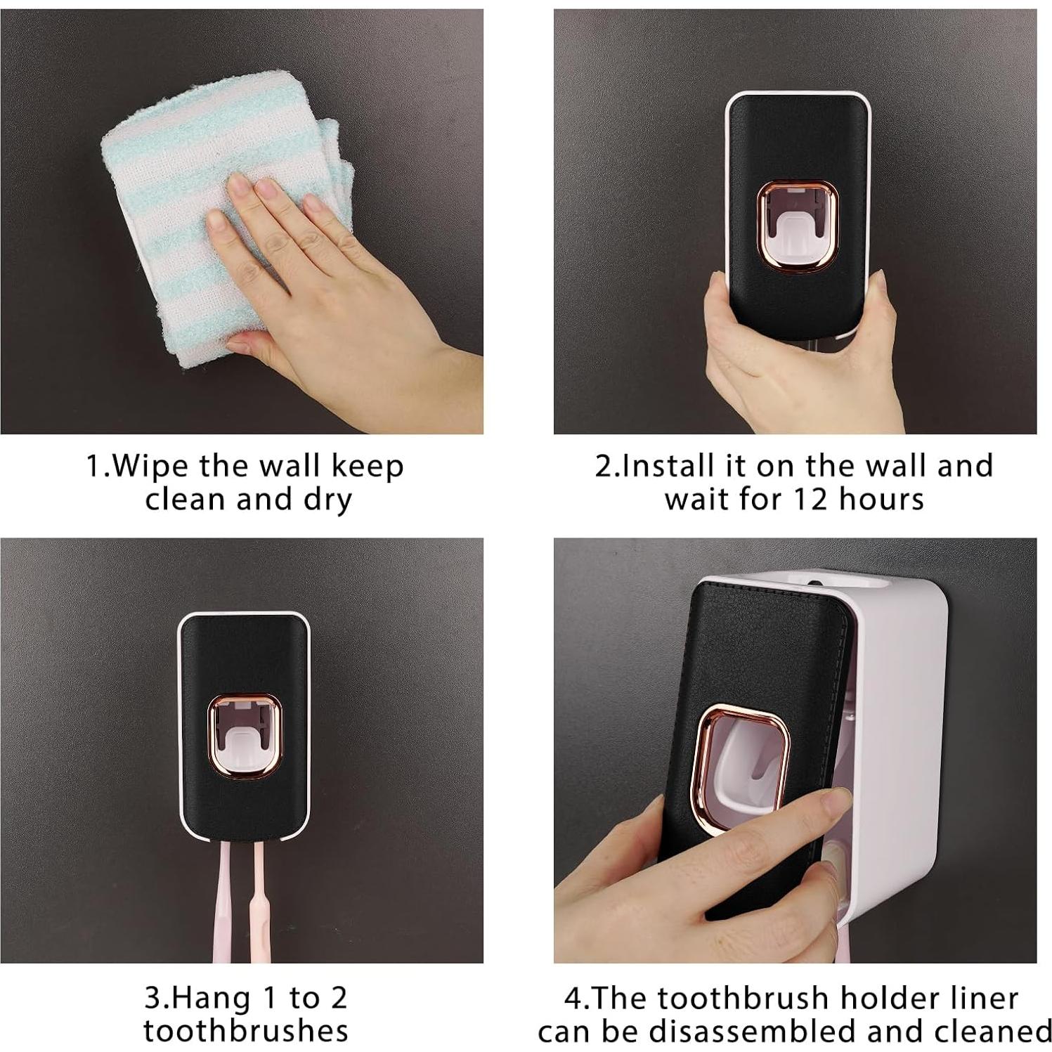 Soporte de Cepillo de Dientes LUEXBOX con Dispensador Negro 2 en 1