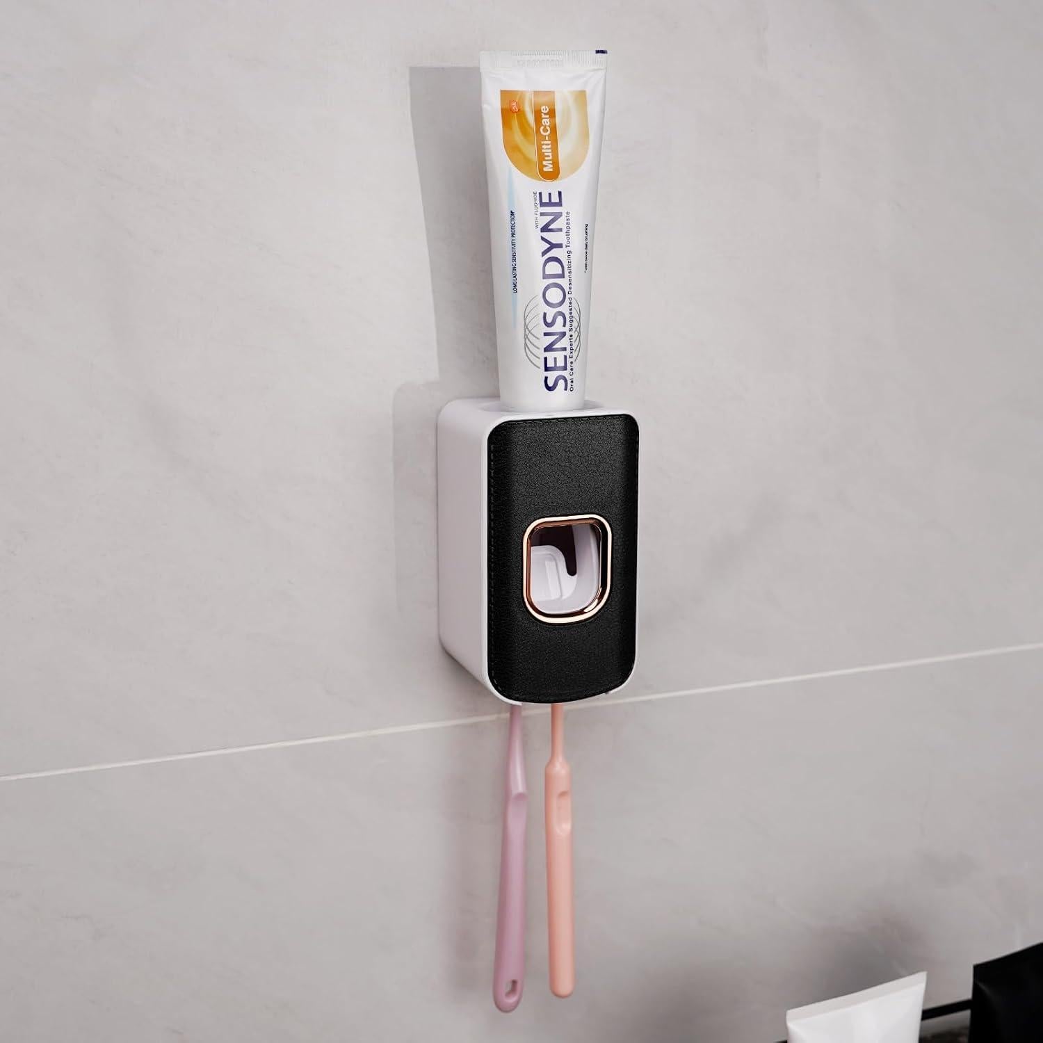 Soporte de Cepillo de Dientes LUEXBOX con Dispensador Negro 2 en 1