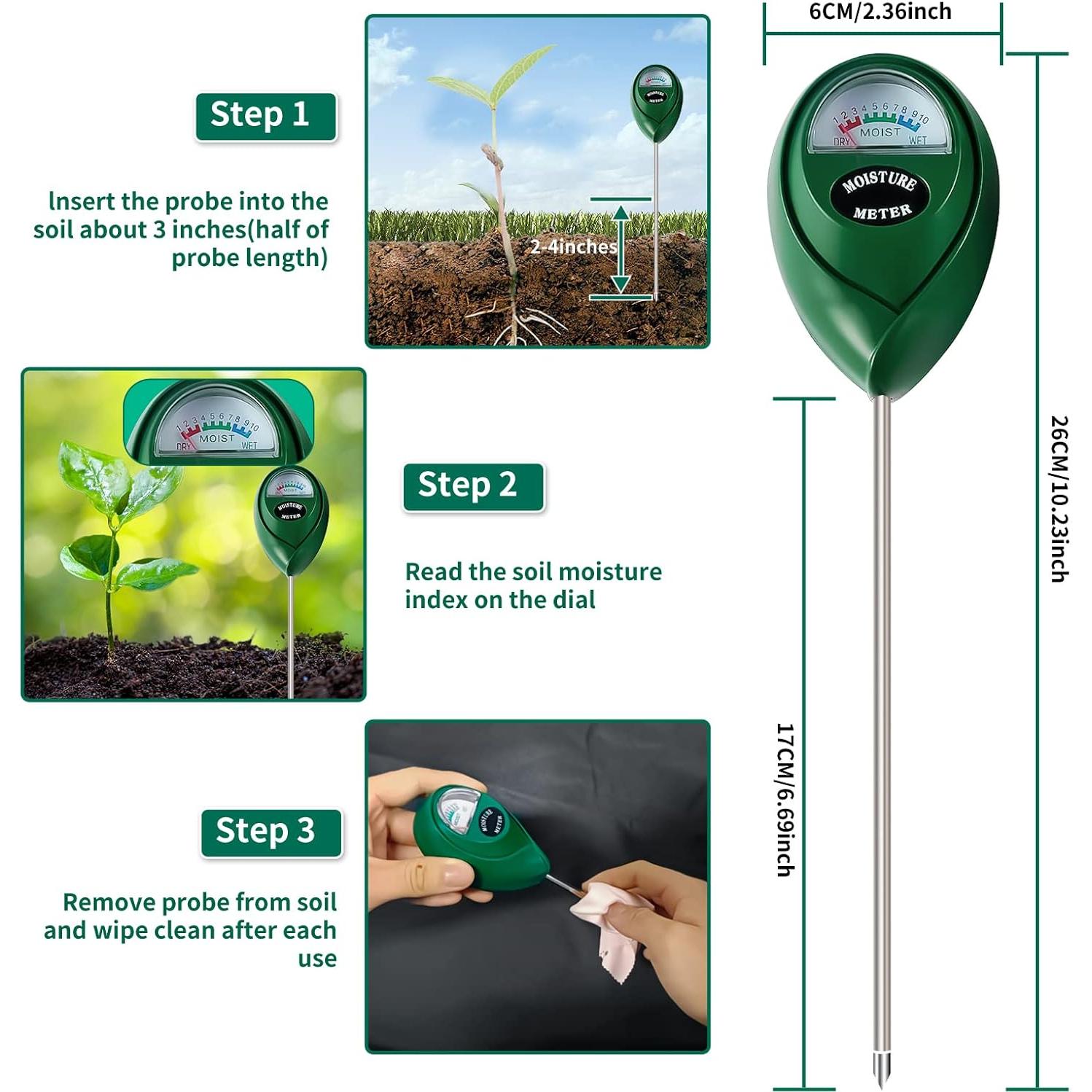 Medidor de Humedad SZHLUX 26cm Verde para Jardinería