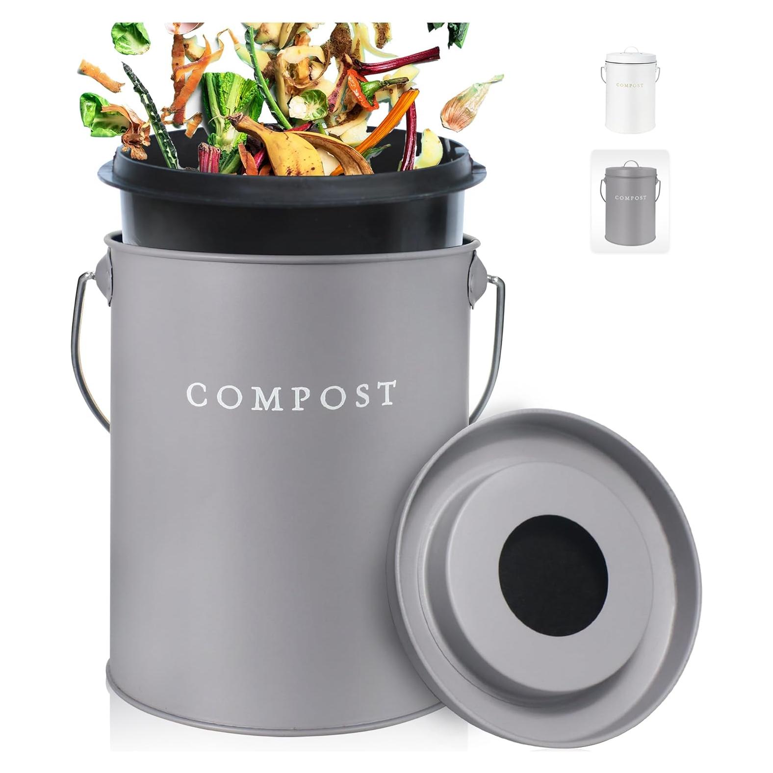 Cubo de Compostaje Interior FINESSY 5L Acero Inoxidable Gris