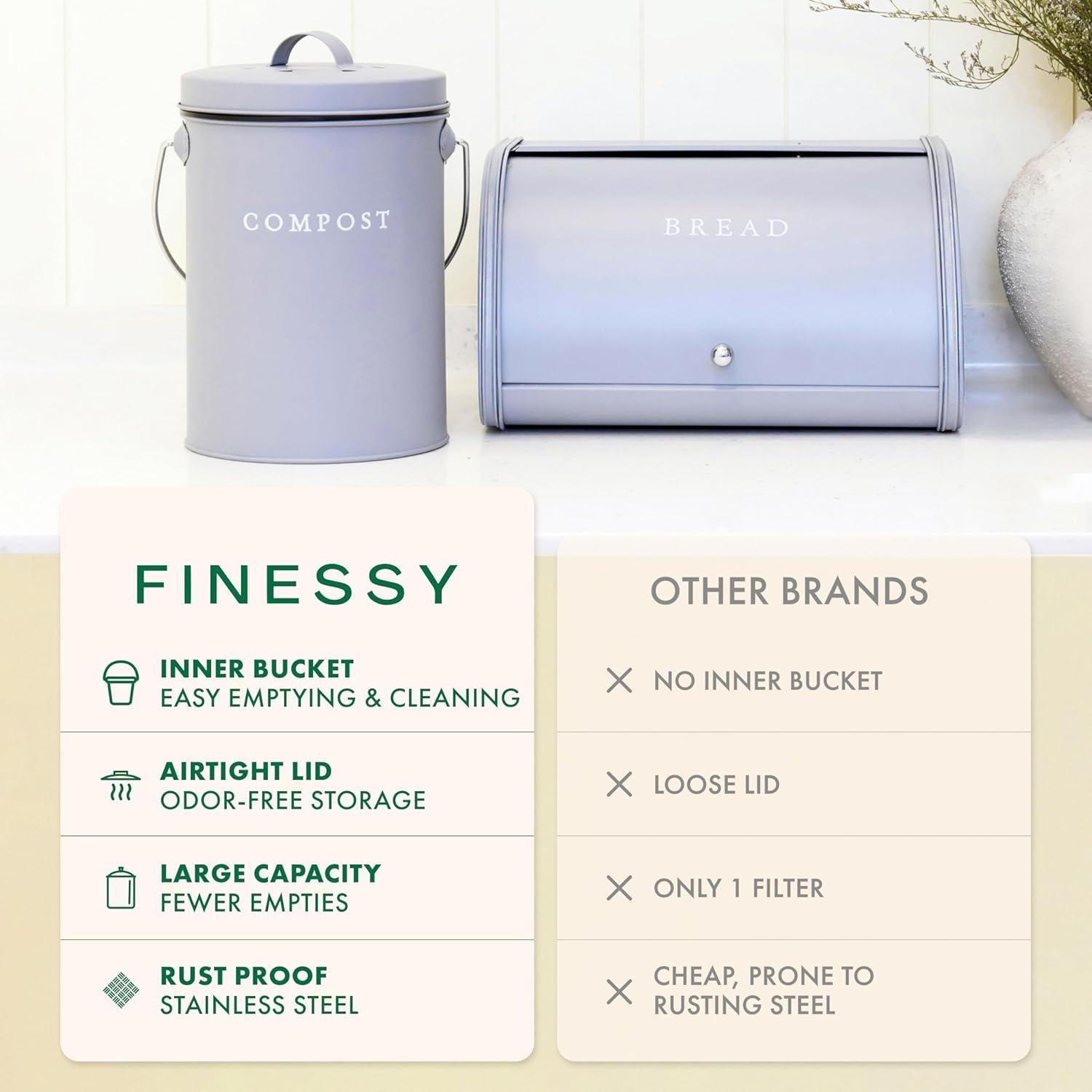 Cubo de Compostaje Interior FINESSY 5L Acero Inoxidable Gris