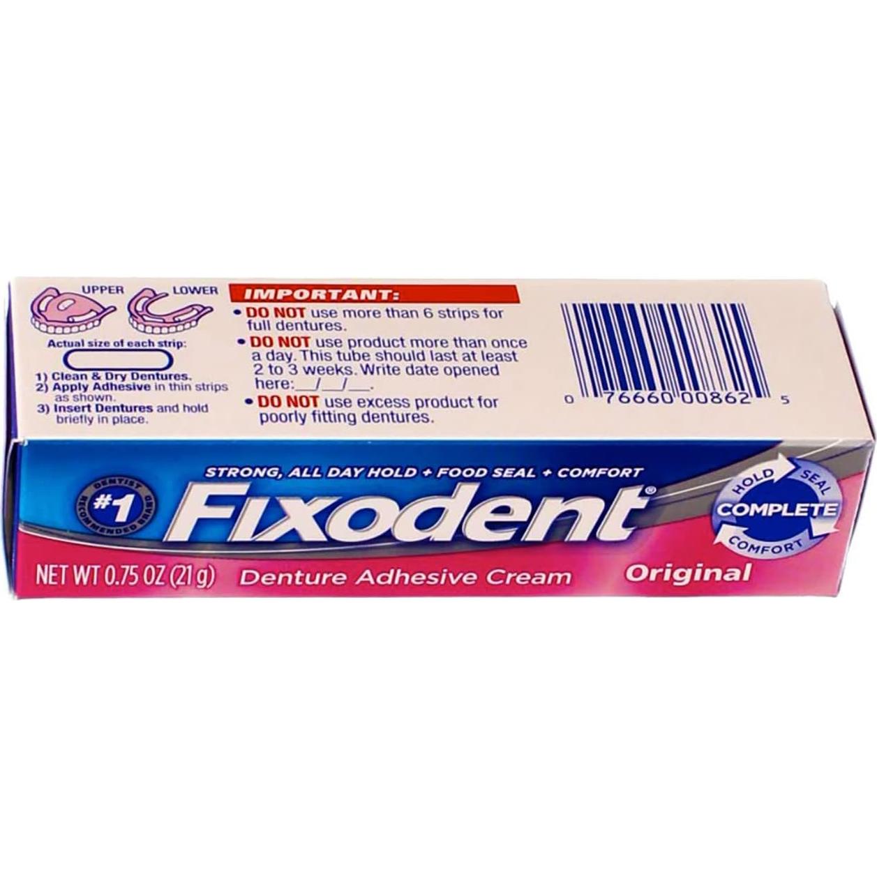 Crema Adhesiva para Dentaduras Fixodent Original 8 Piezas
