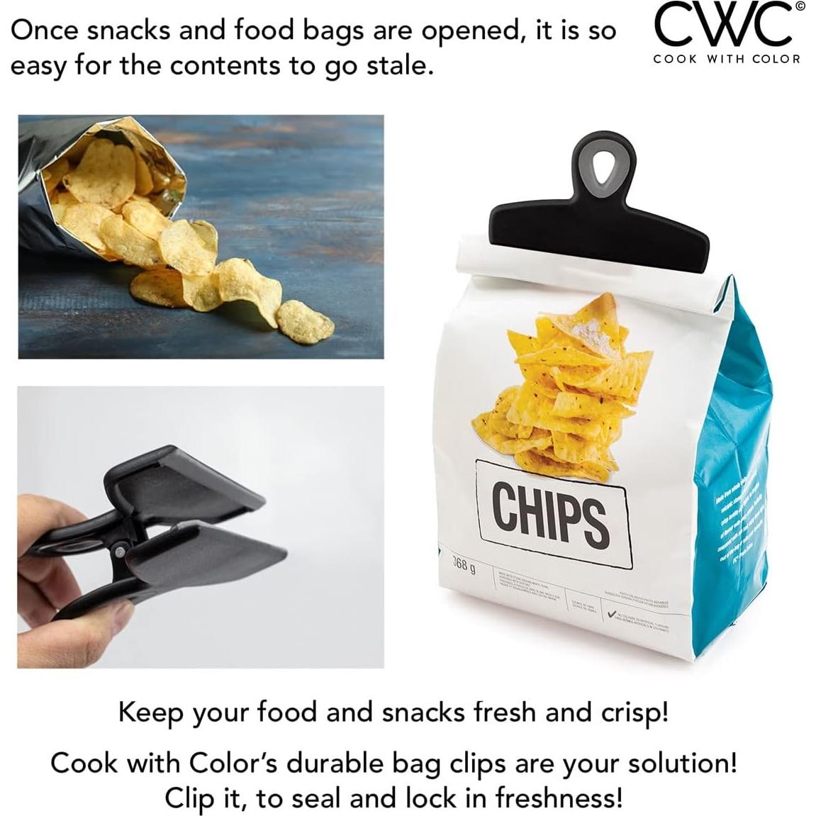 Clips para Bolsas COOK WITH COLOR - Paquete de 4 Grandes Negros