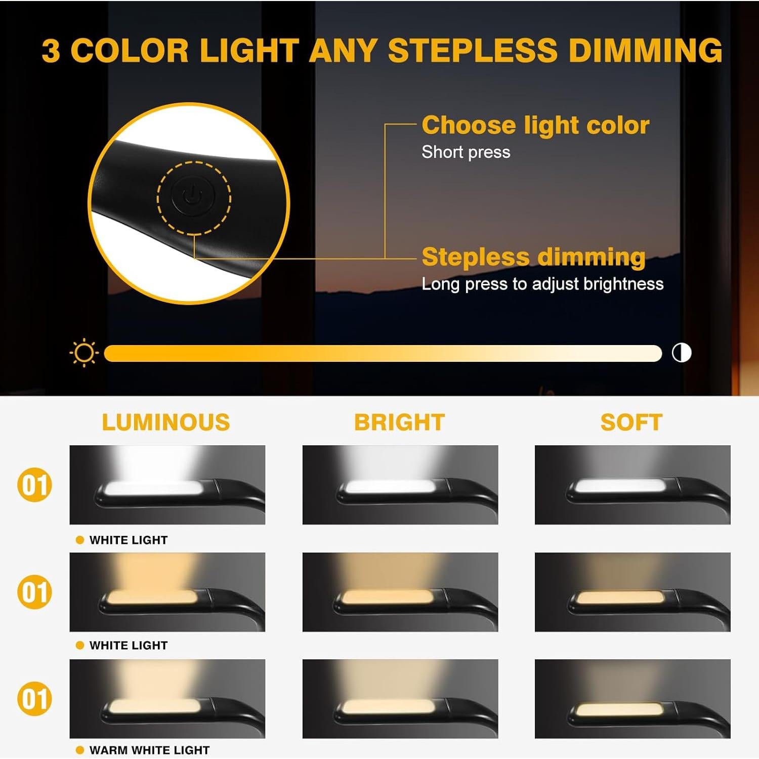 Reading Light, Rechargeable Book Light for Reading in Bed with Memory Function-Mini Portable, Ultralight Clip-on LED Bookmark Lamp for Night Reading for Book Lovers, Kids