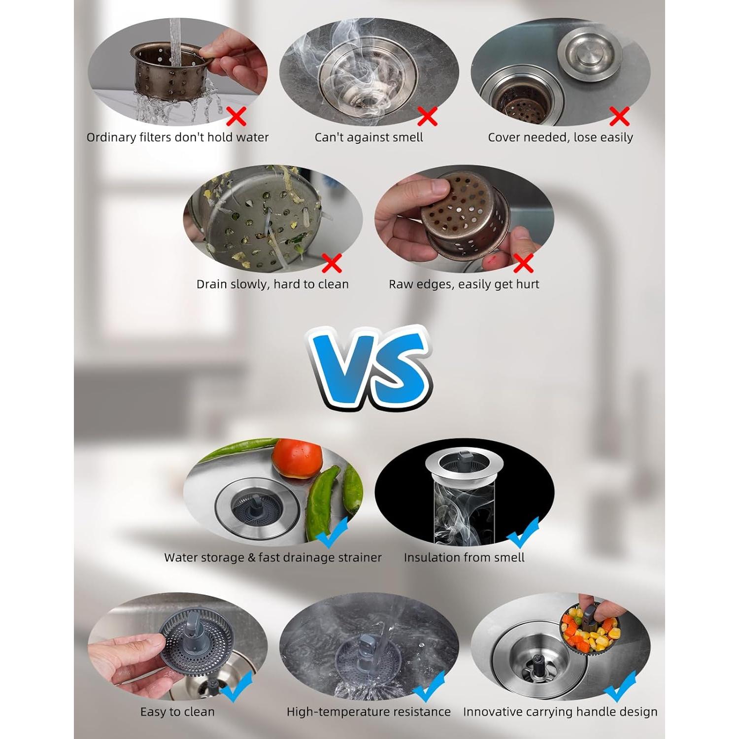 Colador y Tapón de Drenaje Hibbent Acero Inoxidable 3 en 1 8.9 cm