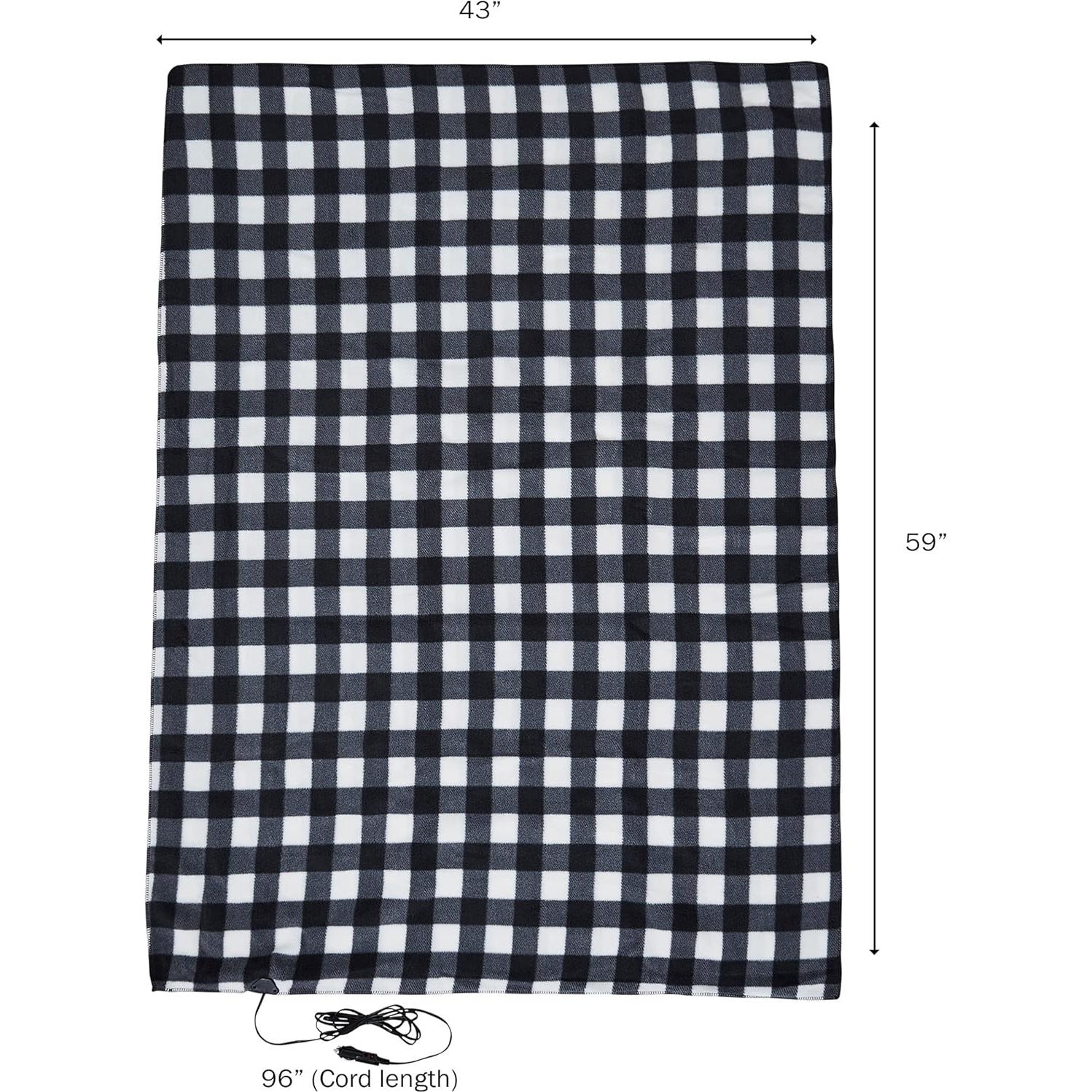 Heated Car Blanket - 12-Volt Electric Blanket for Car, Truck, SUV, or RV - Portable Heated Throw - Camping Essentials by Stalwart (Black Plaid)
