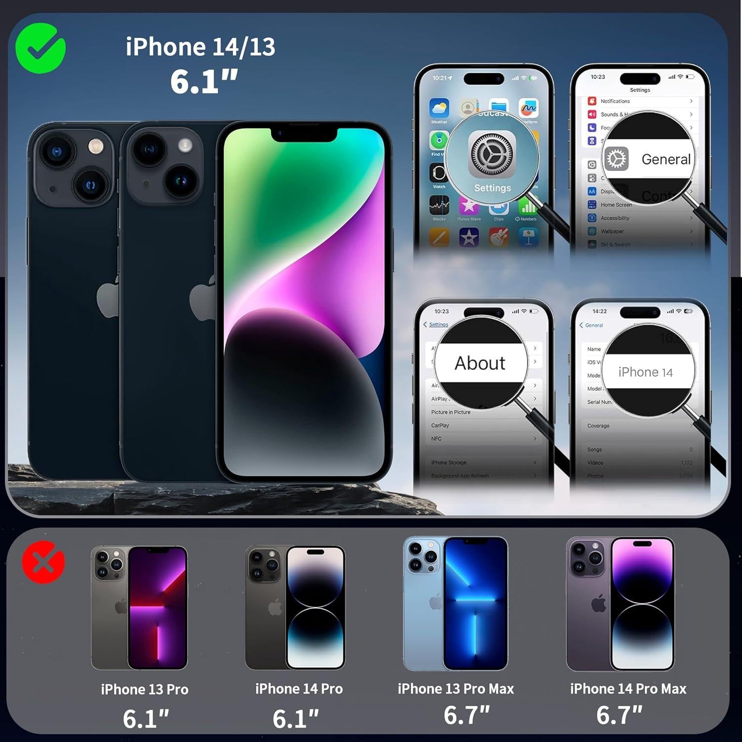 Funda Magnética CACOE para iPhone 13/14 6.1" Azul con Soporte 360°