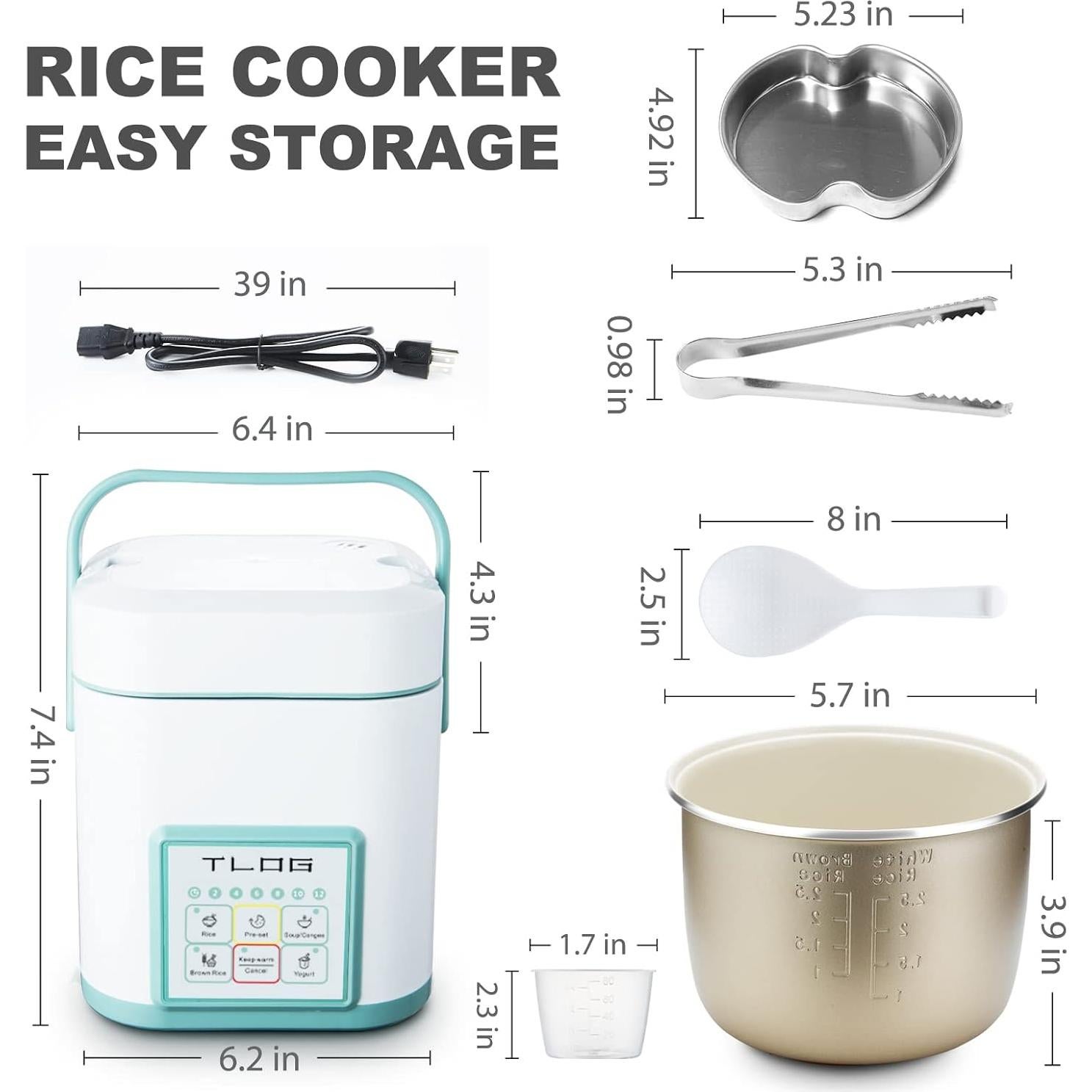 Cocedor de Arroz TLOG Mini 2.5 Tazas Cerámico Portátil