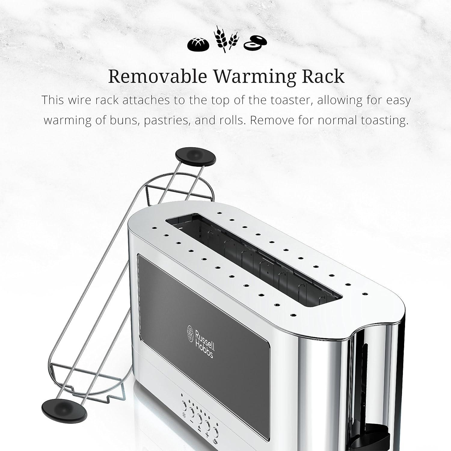 Russell Hobbs 2-Slice Glass Accent Long Toaster, Black & Stainless Steel, TRL9300BKR