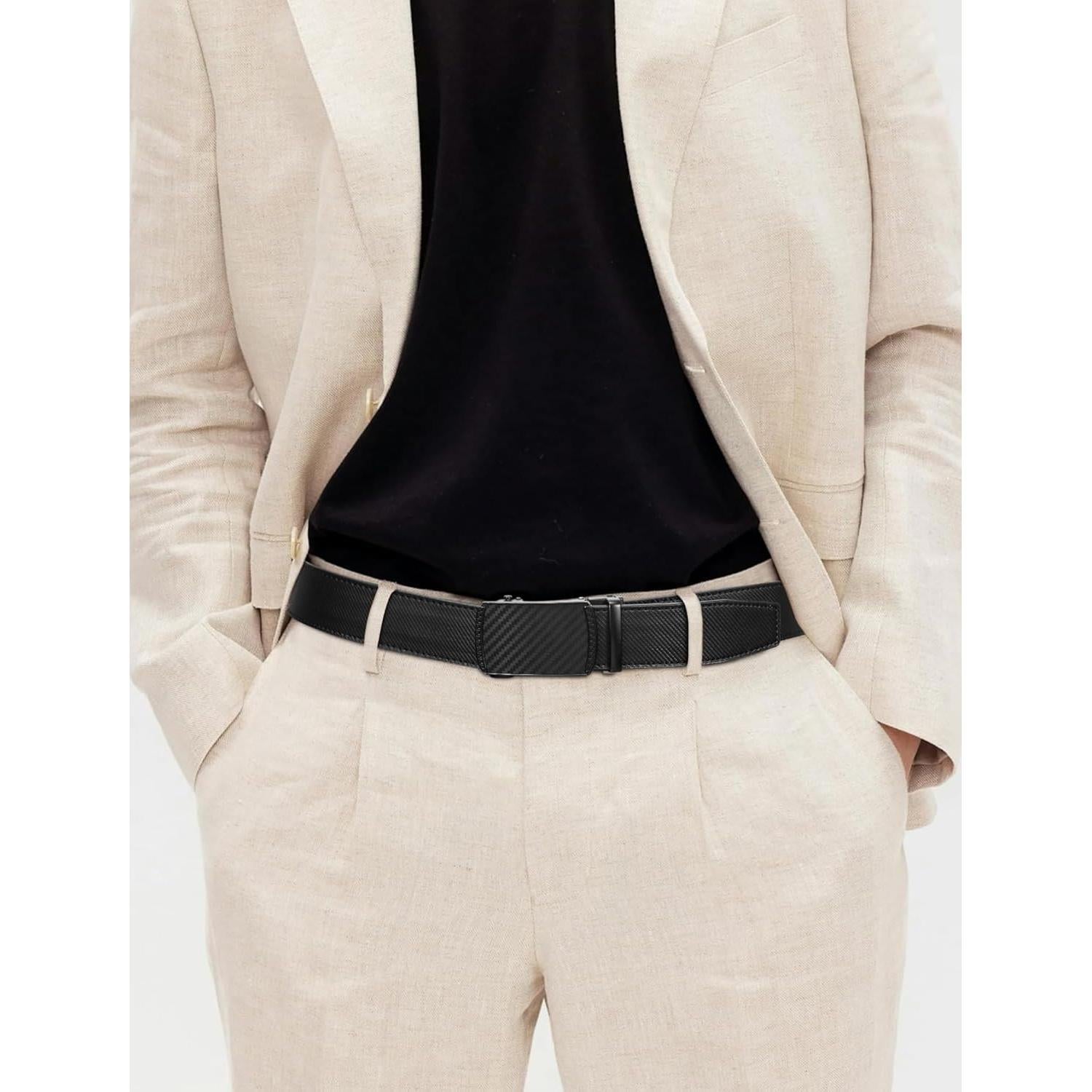 Cinturón de Cuero para Hombre Ajustable 3,5 cm Trinquete