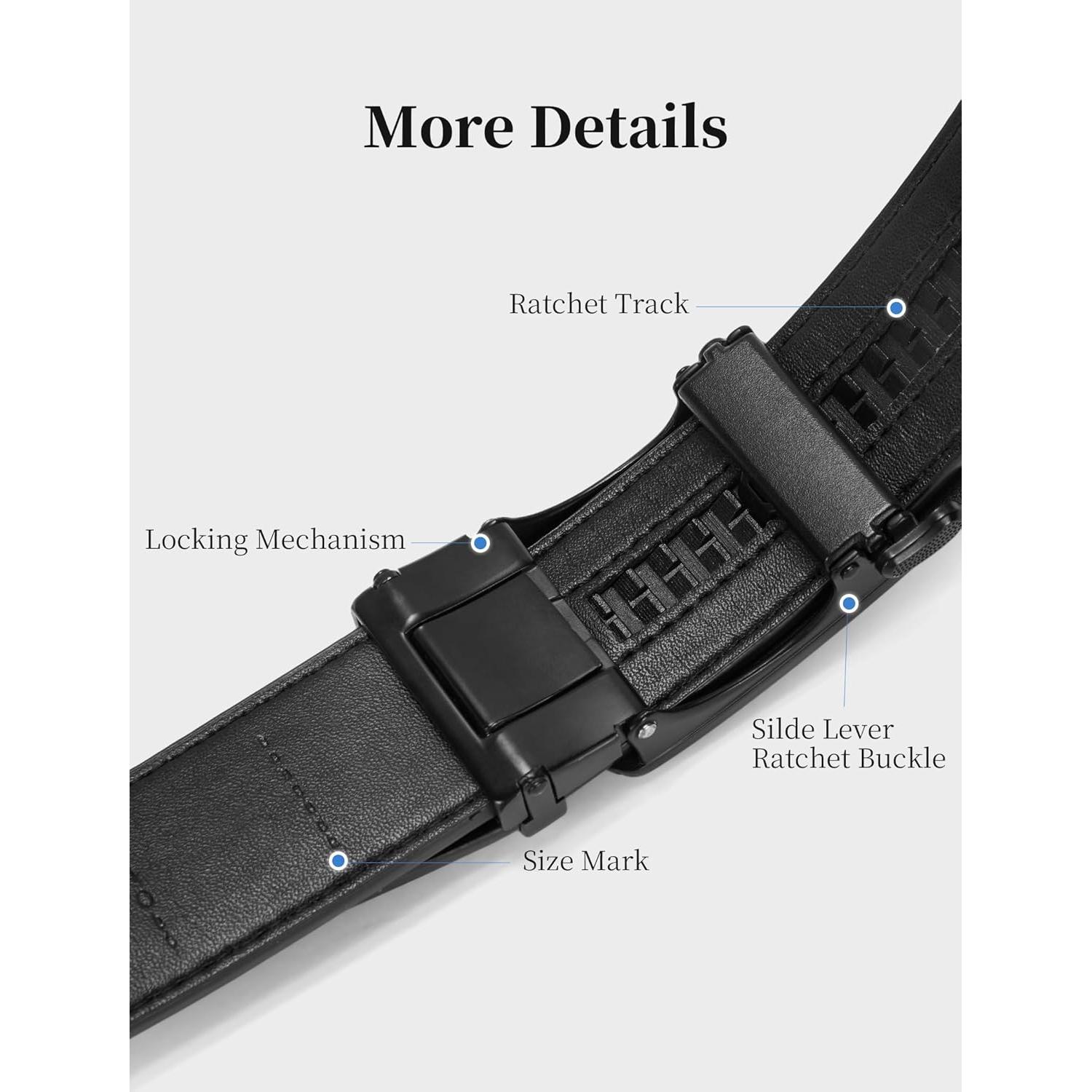 Cinturón de Cuero para Hombre Ajustable 3,5 cm Trinquete