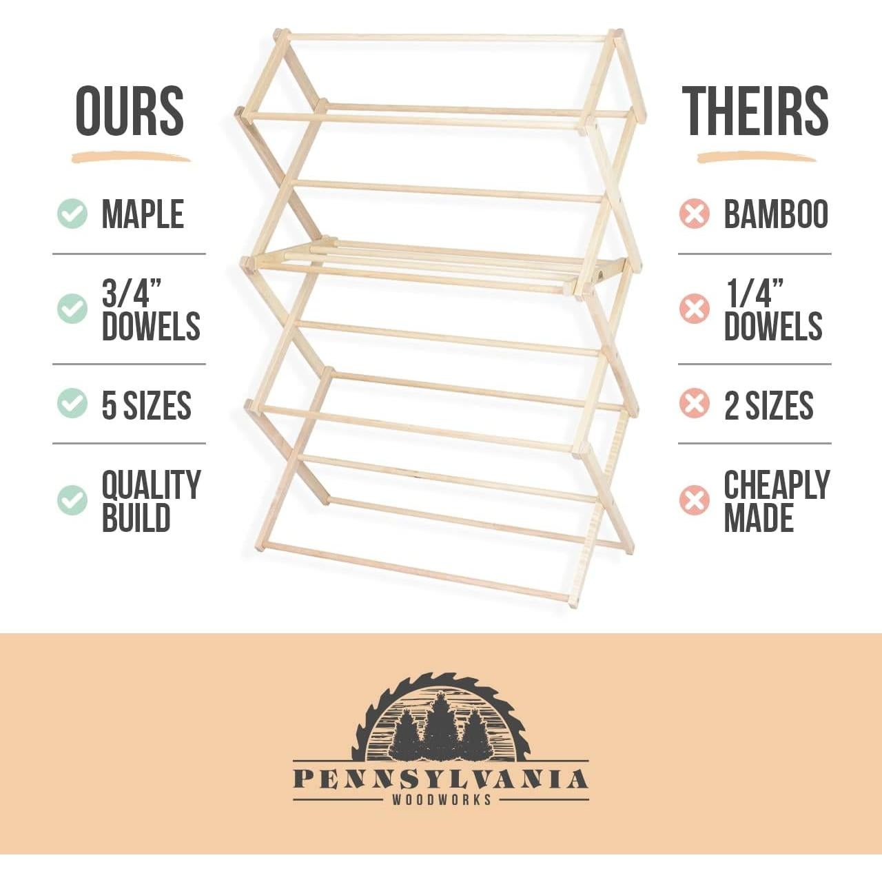 Estante para Secar Ropa Plegable Pennsylvania Woodworks 132x91 cm