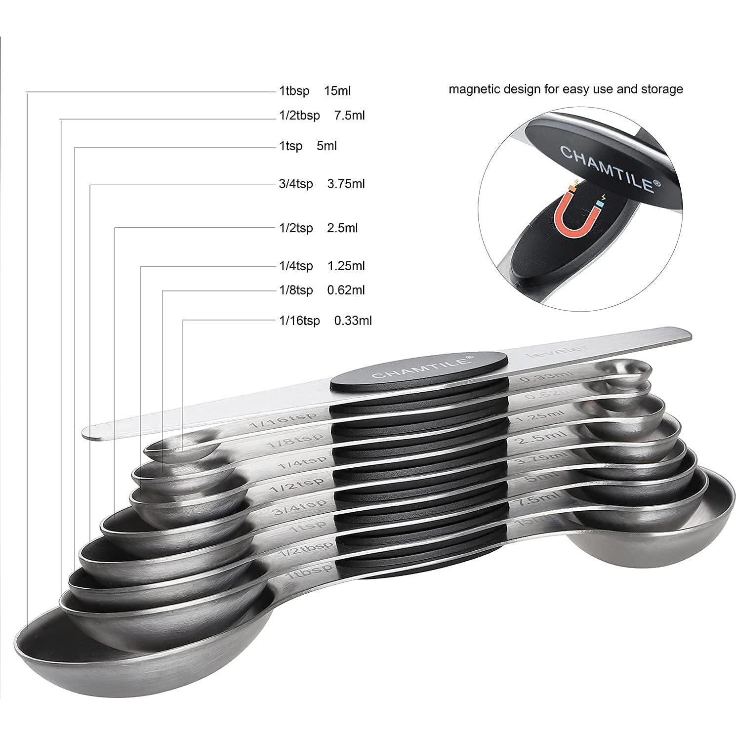Juego de Cucharas Medidoras Magnéticas CHAMTILE Acero Inoxidable