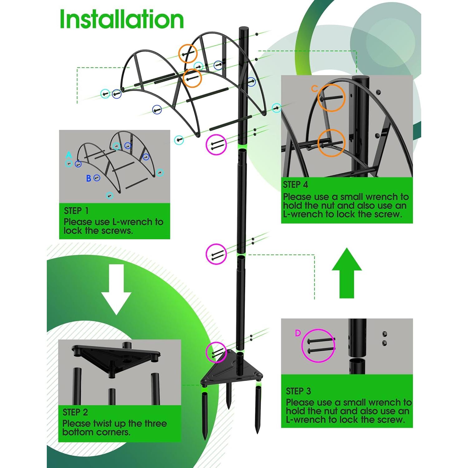 Soporte de Manguera de Jardín Meykwod, Metal Negro, 15.88 kg