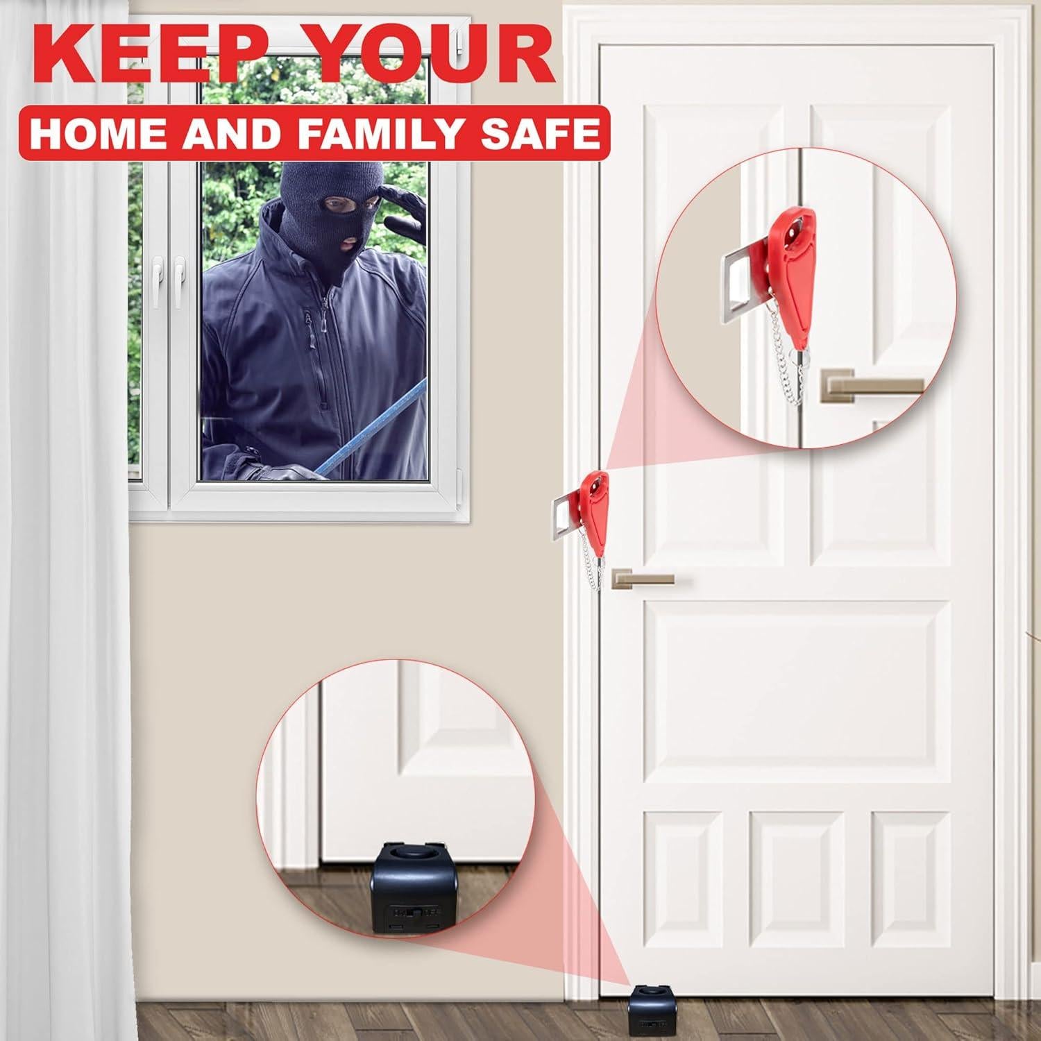 Portable Door Lock Extra Lock for Additional Privacy and Safety in Home,Hotel and Apartment,Prevent Unauthorized Entry,Protect Family Security in Traveling,Home,Bedroom,Hotel,Apartment,AirBNB-4 Pack