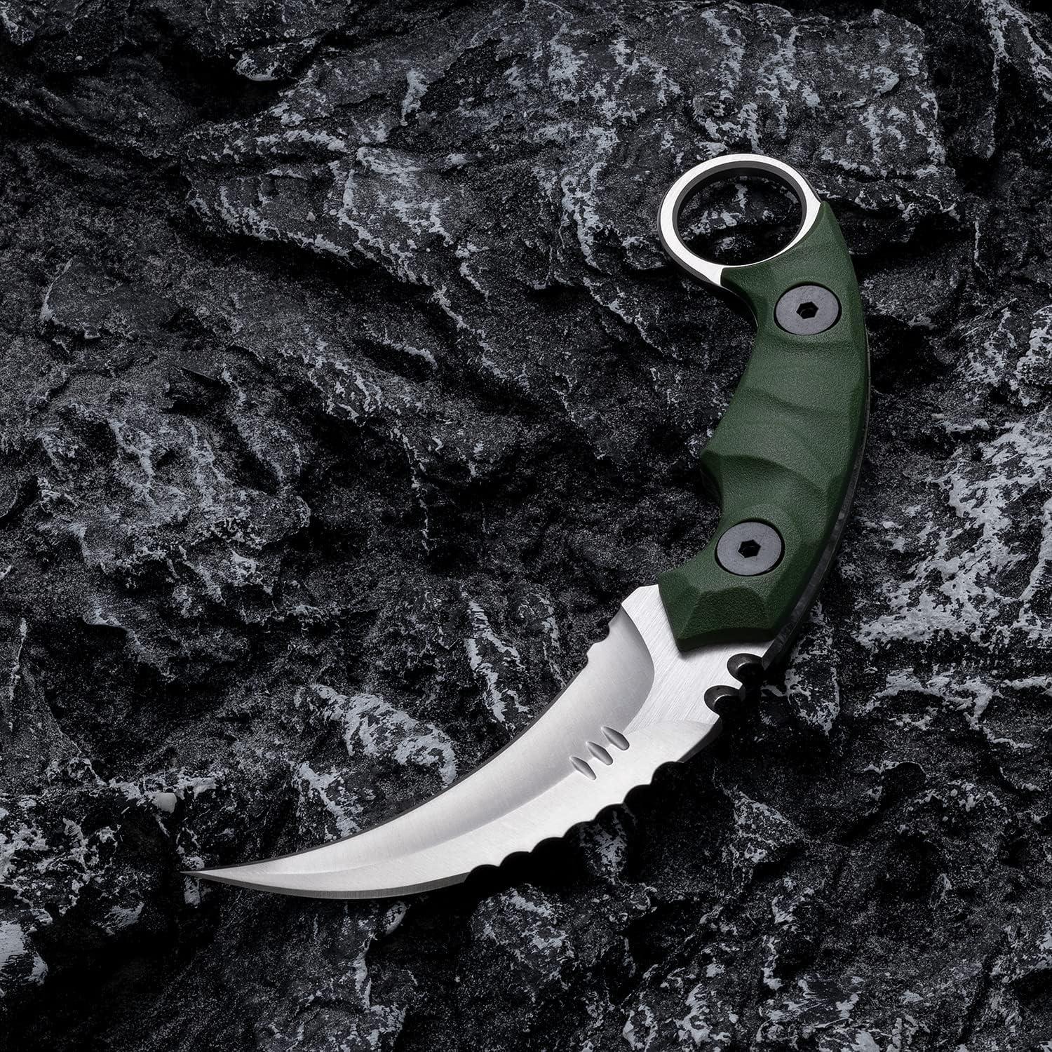 Cuchillo Fijo OOULORE D2 18 cm EDC Táctico Verde/Plata