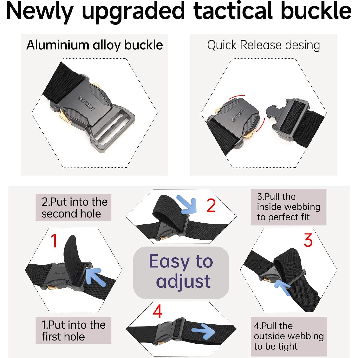 Cinturón Táctico Nylon Elástico Liberación Rápida 114-155 cm