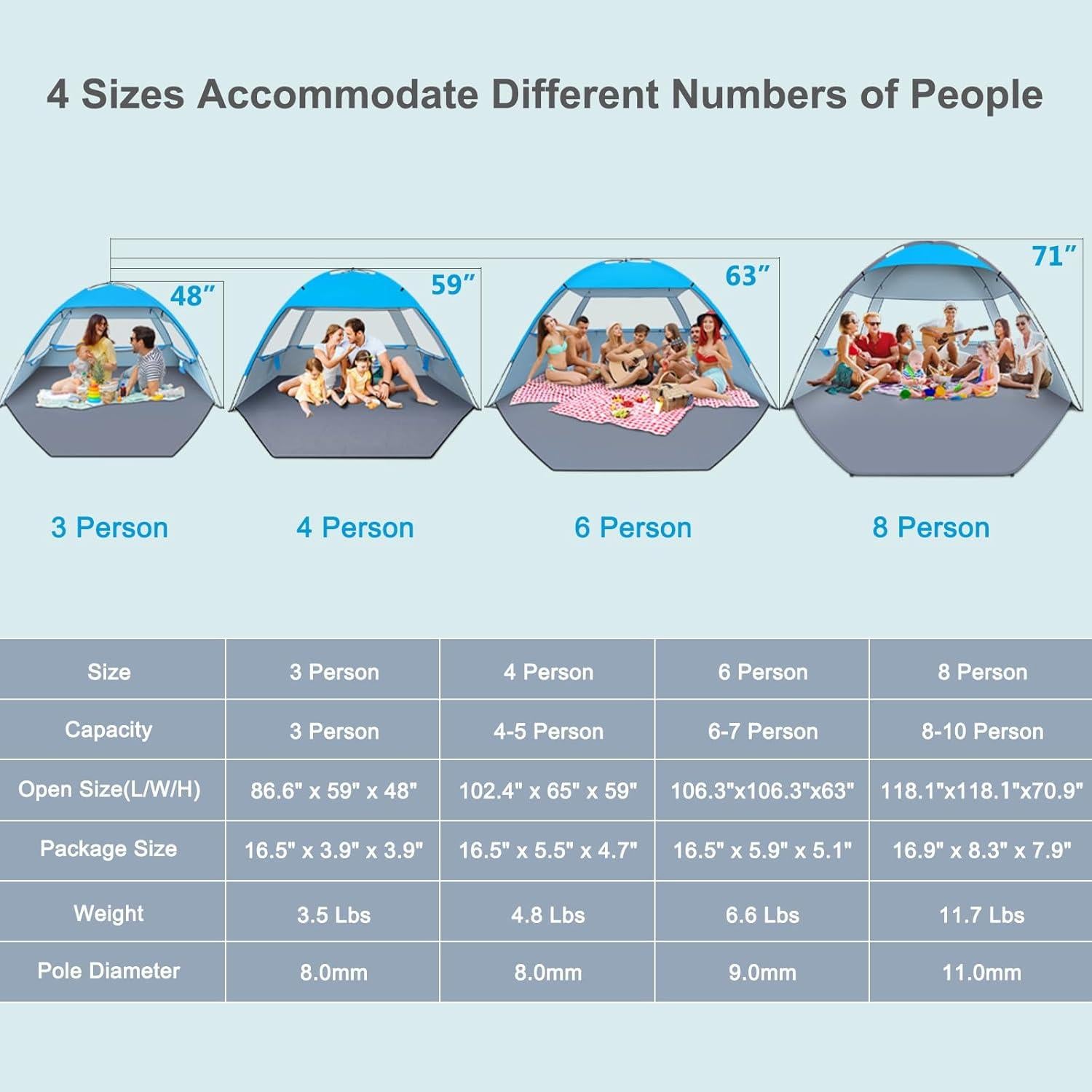 Carpa de Playa Gorich Refugio Oscuro para 3 Personas UV 99+