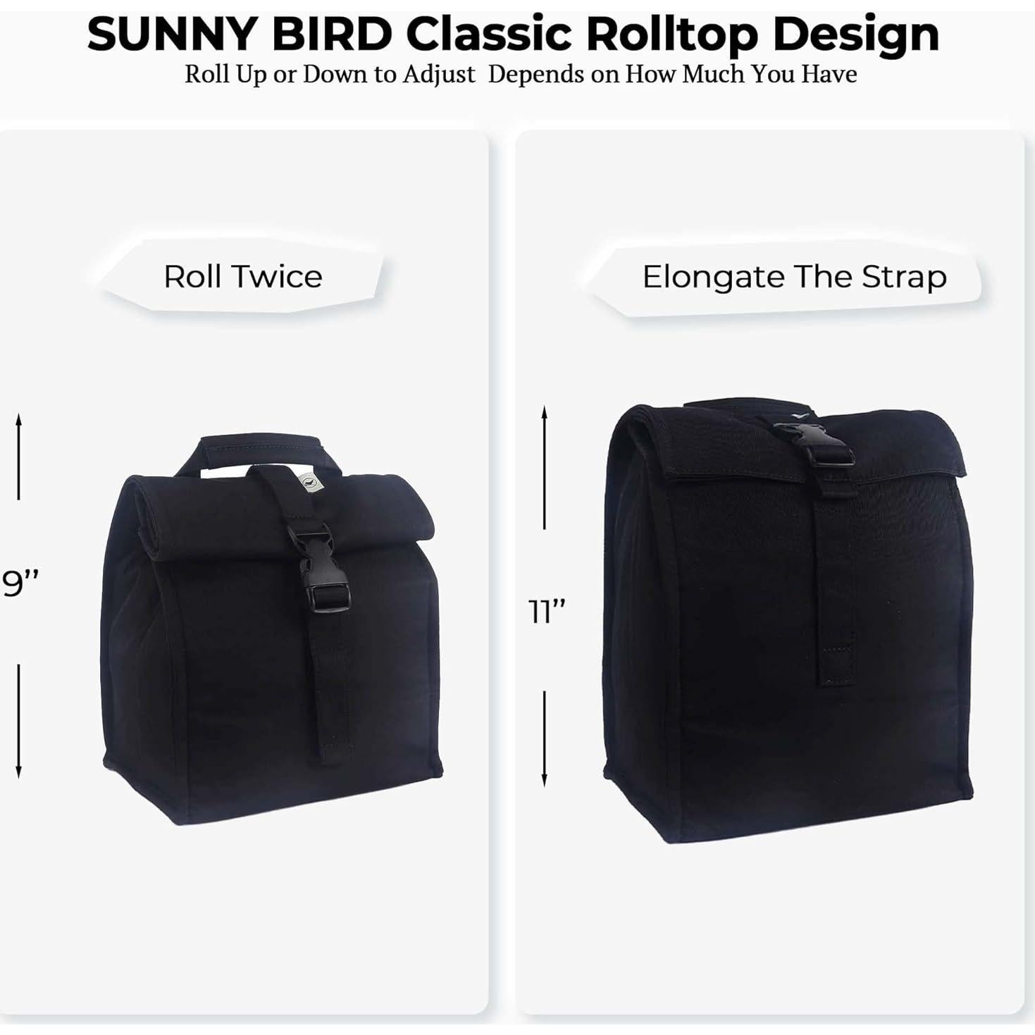 Bolsa de Almuerzo Aislada SUNNY BIRD Negra 8L Plegable