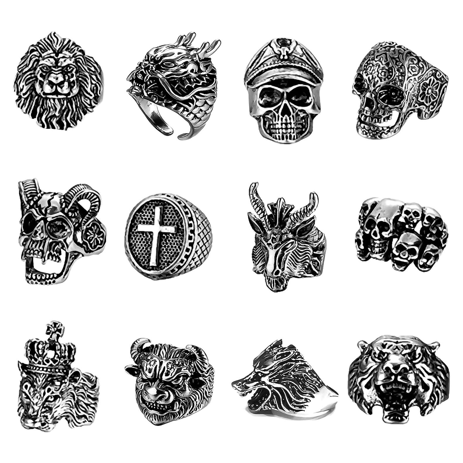 Juego de 12 Anillos Góticos Punk Vintage Ajustables