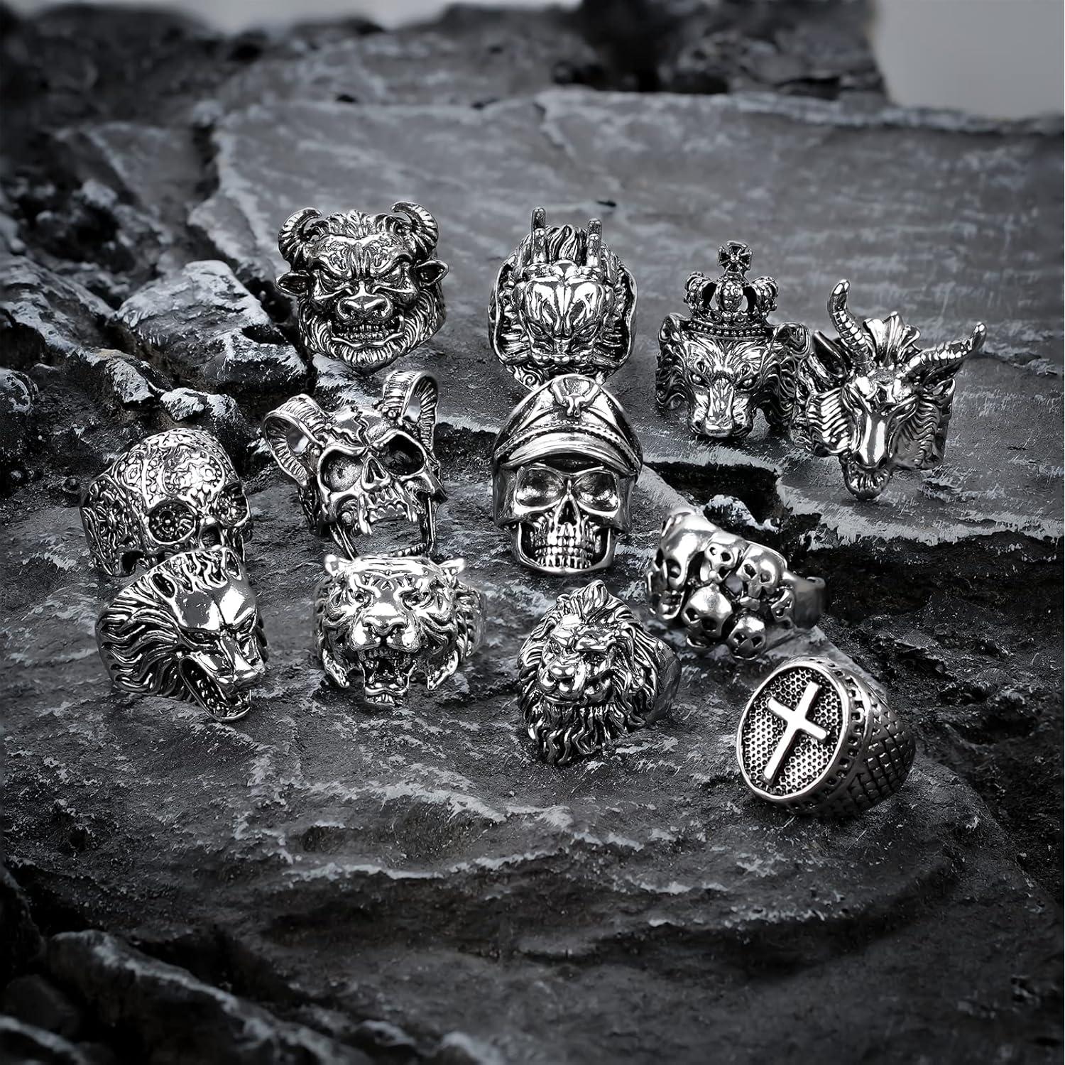 Juego de 12 Anillos Góticos Punk Vintage Ajustables