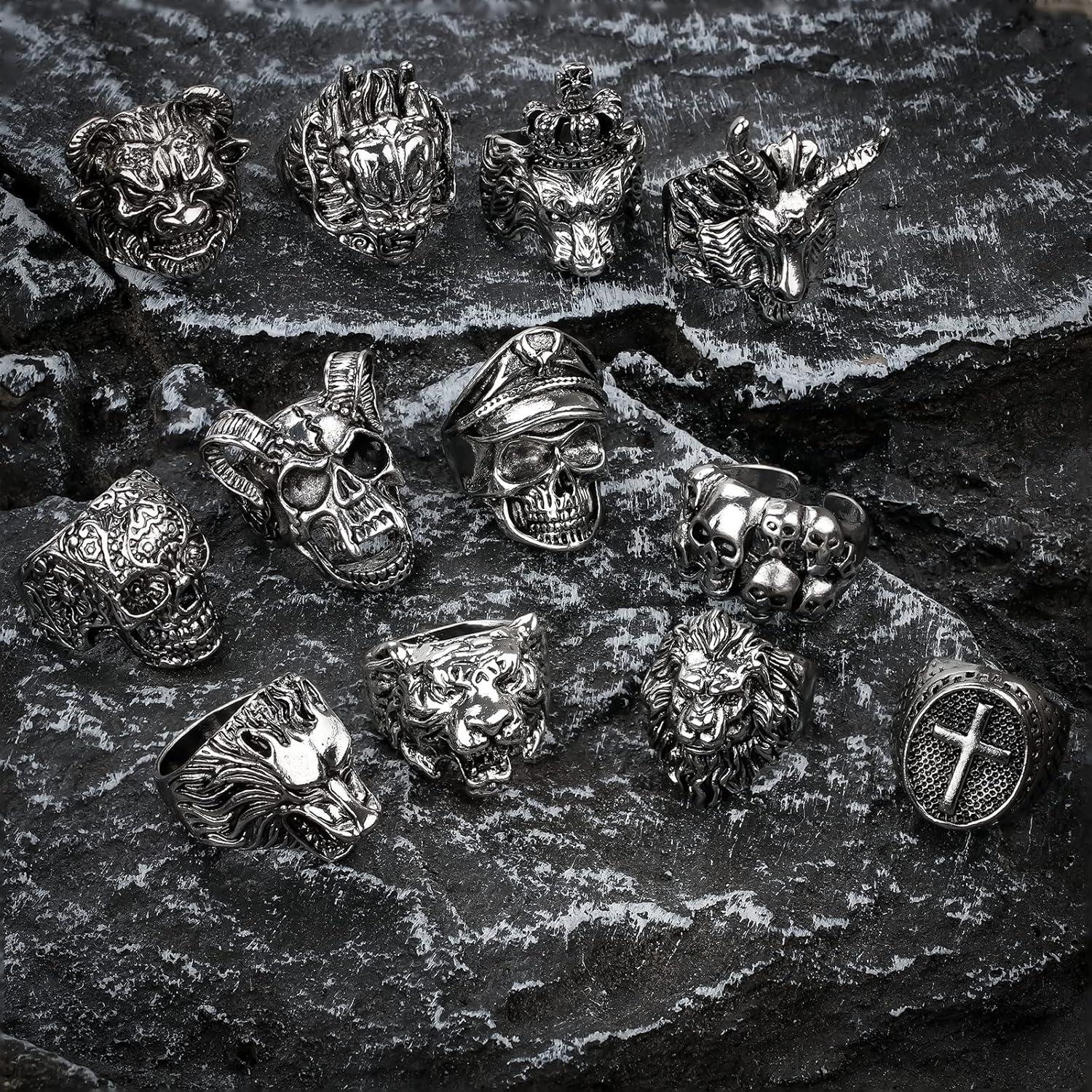 Juego de 12 Anillos Góticos Punk Vintage Ajustables