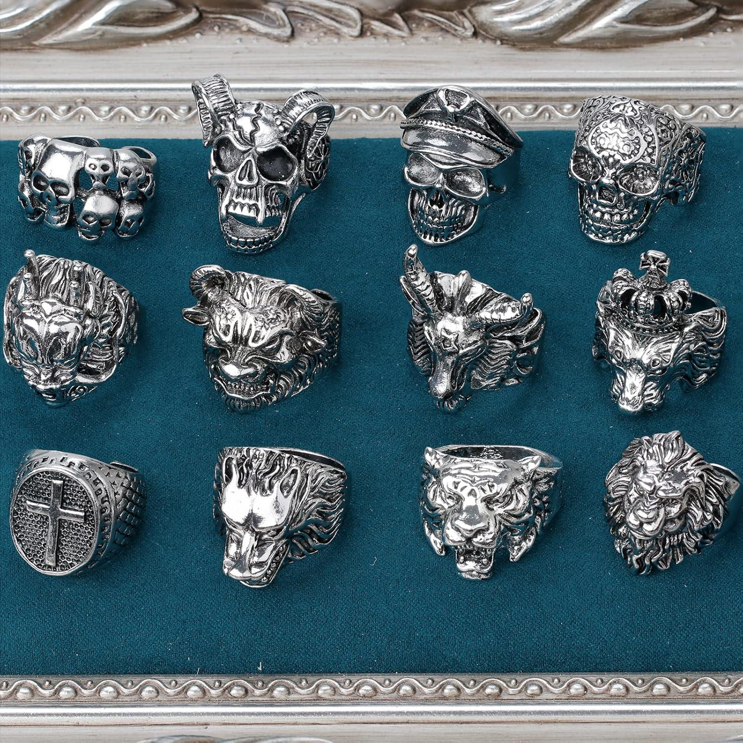 Juego de 12 Anillos Góticos Punk Vintage Ajustables