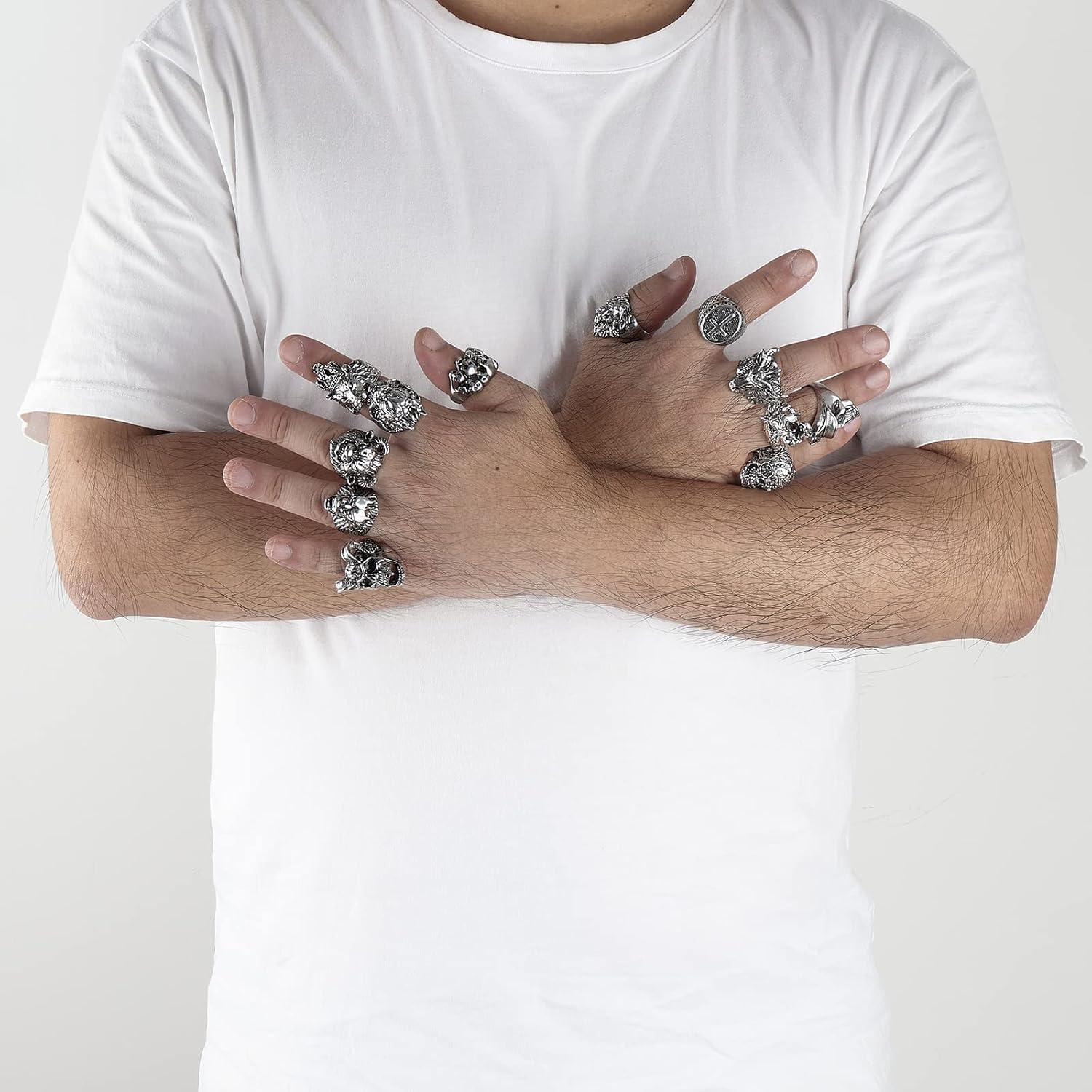 Juego de 12 Anillos Góticos Punk Vintage Ajustables