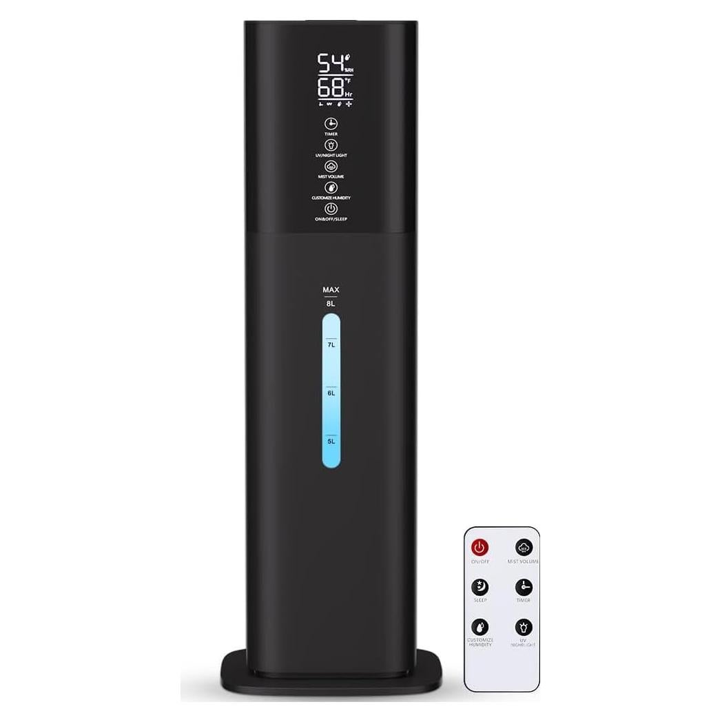 Humidificador Ultrasónico Honovos 8L Negro 3 Velocidades Luz LED