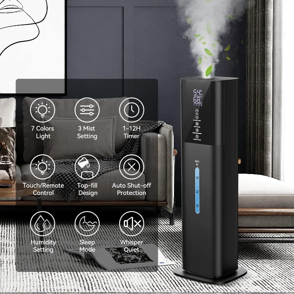 Humidificador Ultrasónico Honovos 8L Negro 3 Velocidades Luz LED