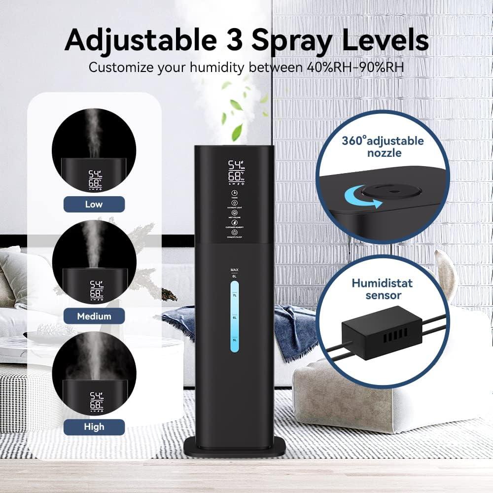 Humidificador Ultrasónico Honovos 8L Negro 3 Velocidades Luz LED