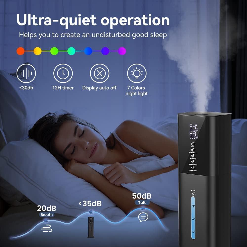 Humidificador Ultrasónico Honovos 8L Negro 3 Velocidades Luz LED