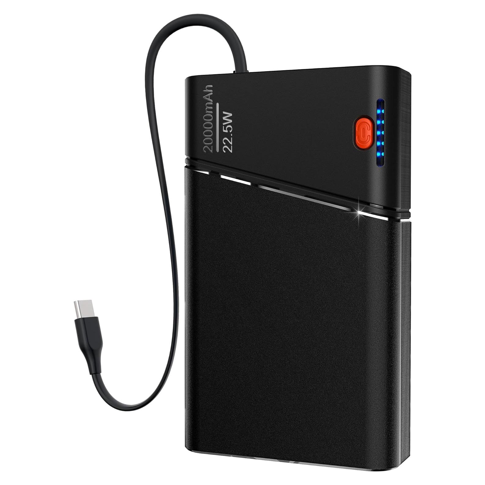 Portable Charger, 22.5W 20000mAh Super Fast Charging Power Bank with Detachable USB C Cable, Metal Case Battery Pack, Airline Approved Travel Essential for iPhone 16 15 14 13 iPad Samsung Google etc