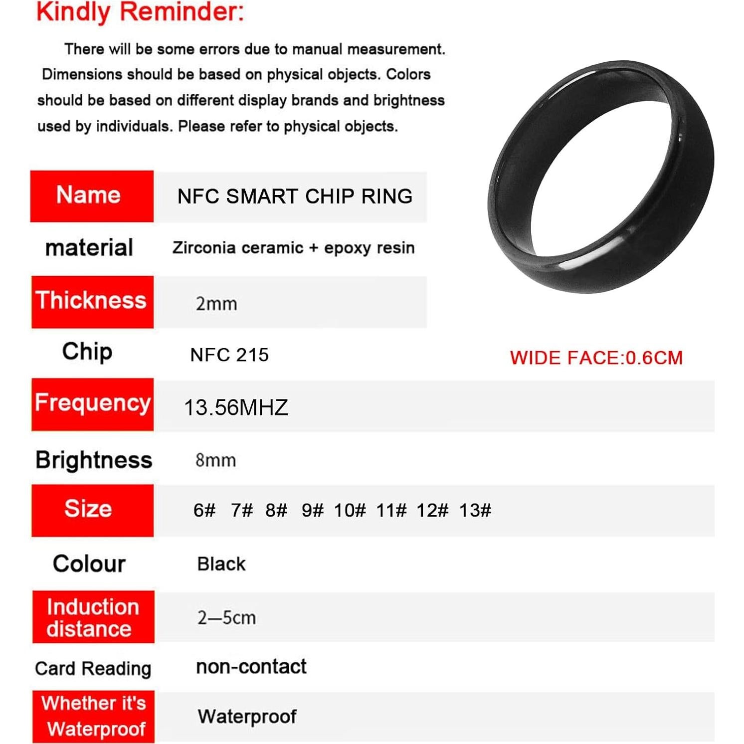 Anillo Inteligente NFC HECERE Cerámico Negro 6mm Tipo 2