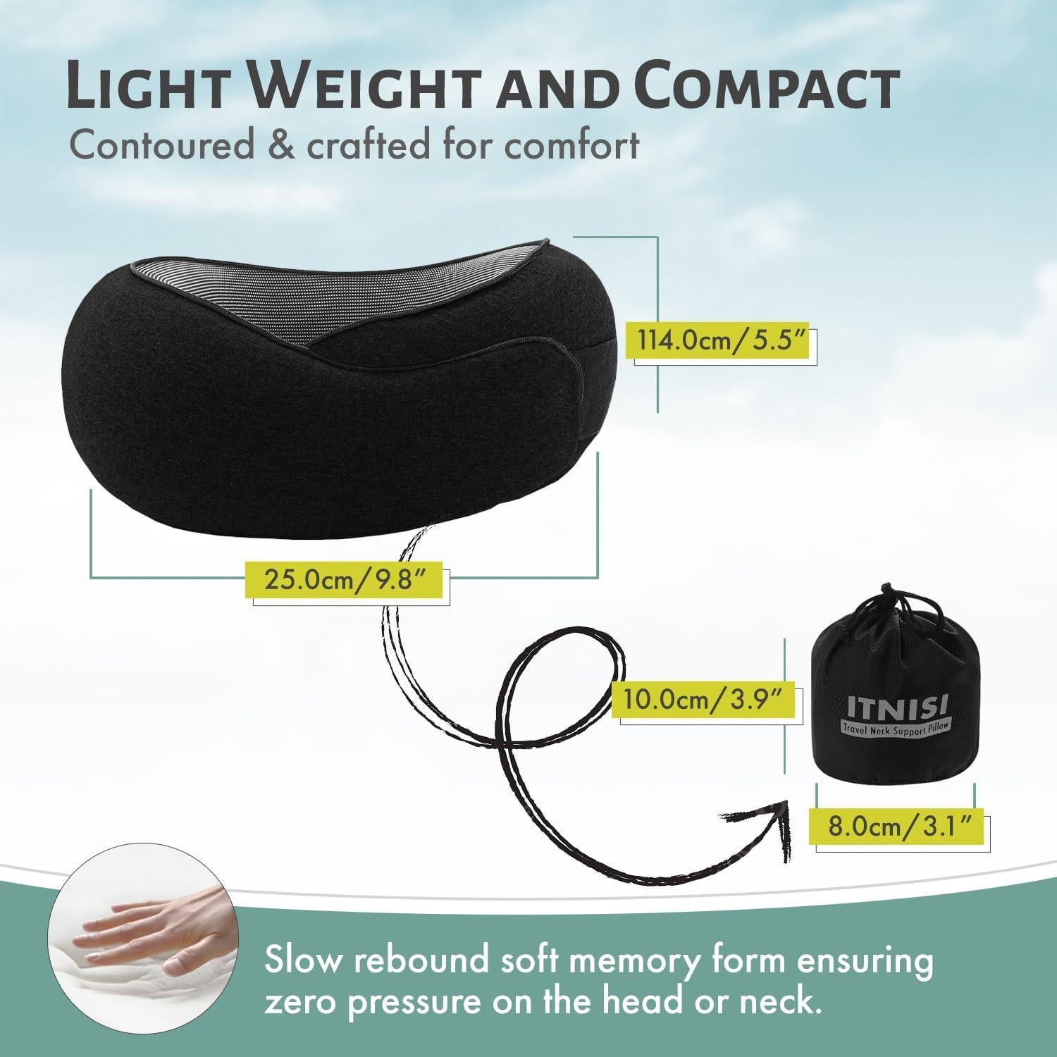 Almohada de Viaje Itnisi Travel Pro Espuma de Memoria Ajustable