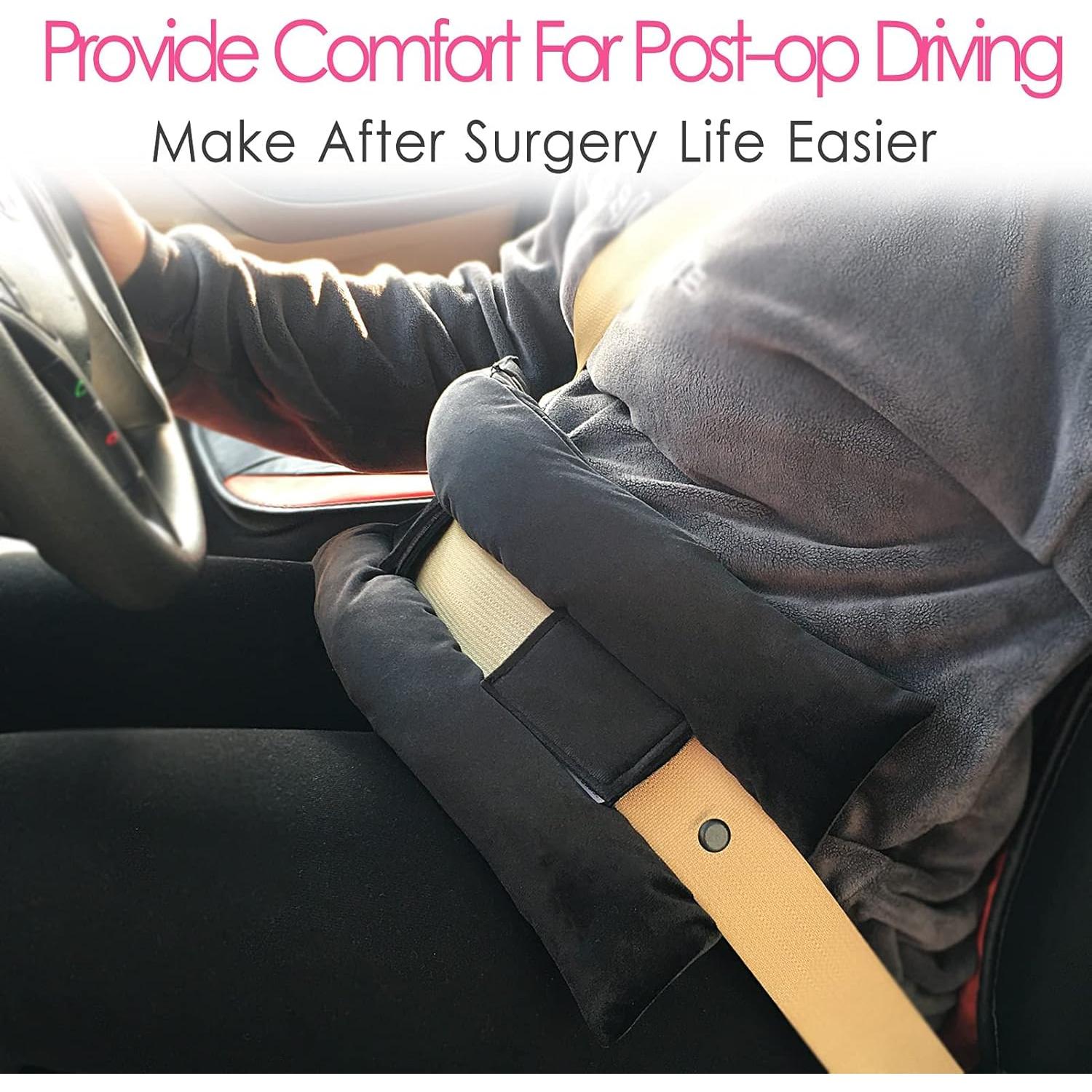 Hysterectomy Pillow Post Abdominal Surgery Seatbelt Pillows with Pocket Myomectomy Comfort Cushion for Tummy Tuck C-Section Belly Incision Recovery Gifts Women Patients, Black Velvet, 1 Count