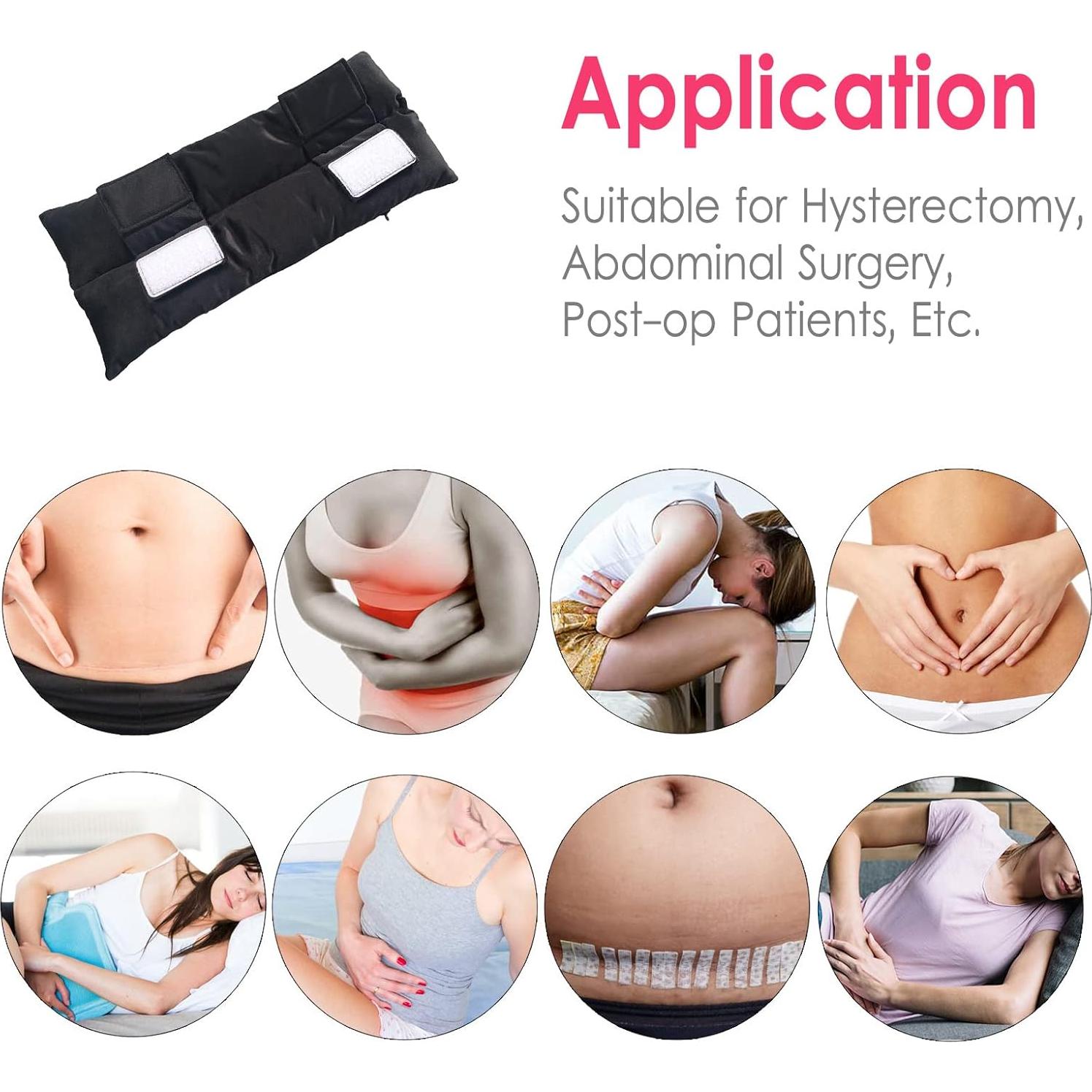 Hysterectomy Pillow Post Abdominal Surgery Seatbelt Pillows with Pocket Myomectomy Comfort Cushion for Tummy Tuck C-Section Belly Incision Recovery Gifts Women Patients, Black Velvet, 1 Count