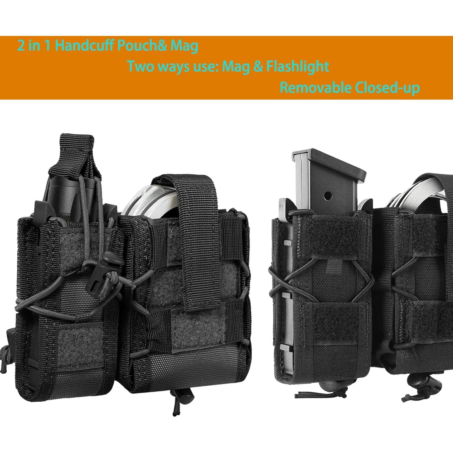 Bolsa Táctica LarKoo para Esposas y Cargador 9mm Negro