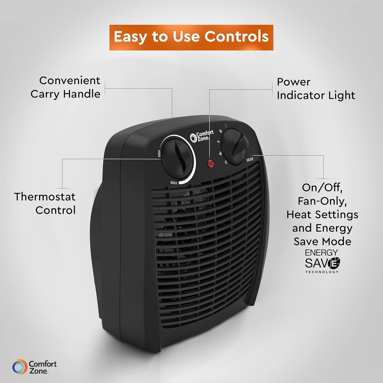 Calentador Eléctrico Comfort Zone CZ45E con Termostato 1500W
