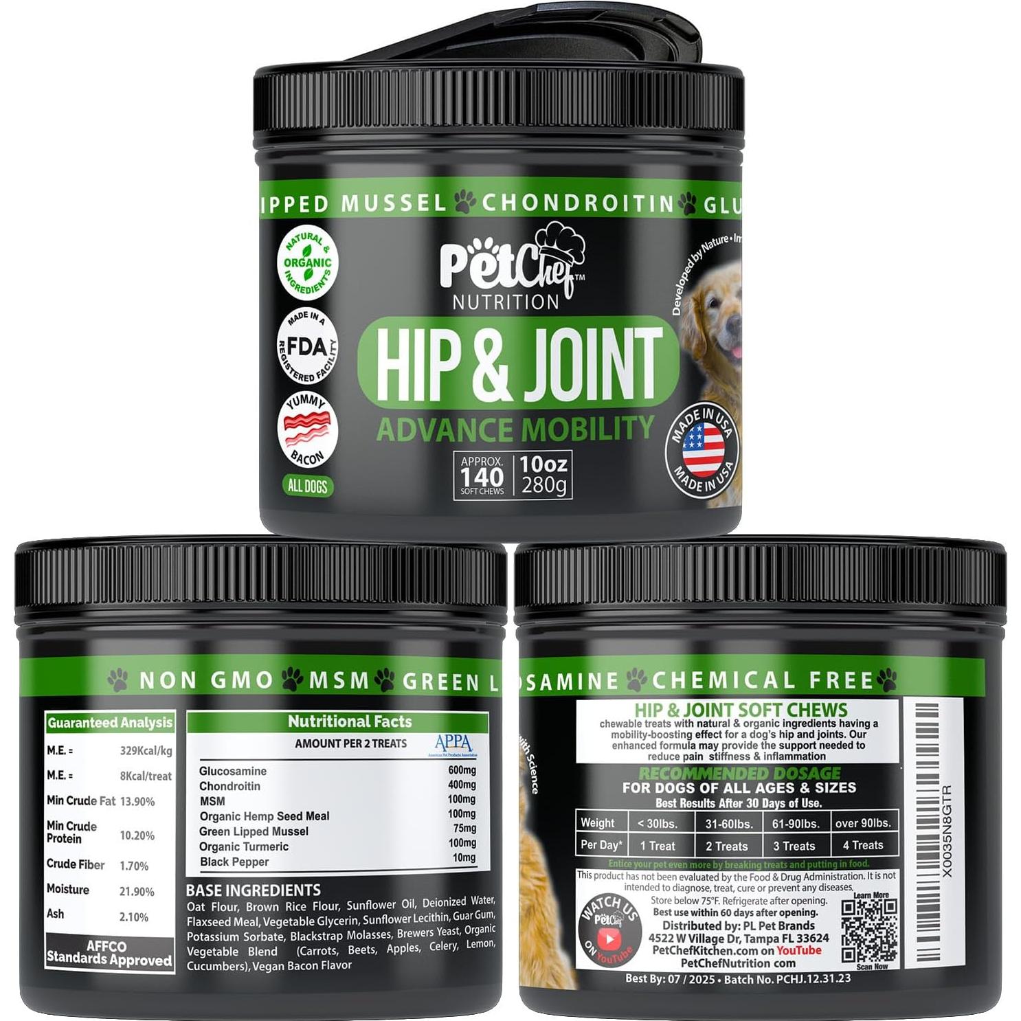 Suplemento Articular para Perros Grandes Pet Chef - Glucosamina, Condroitina, Cúrcuma