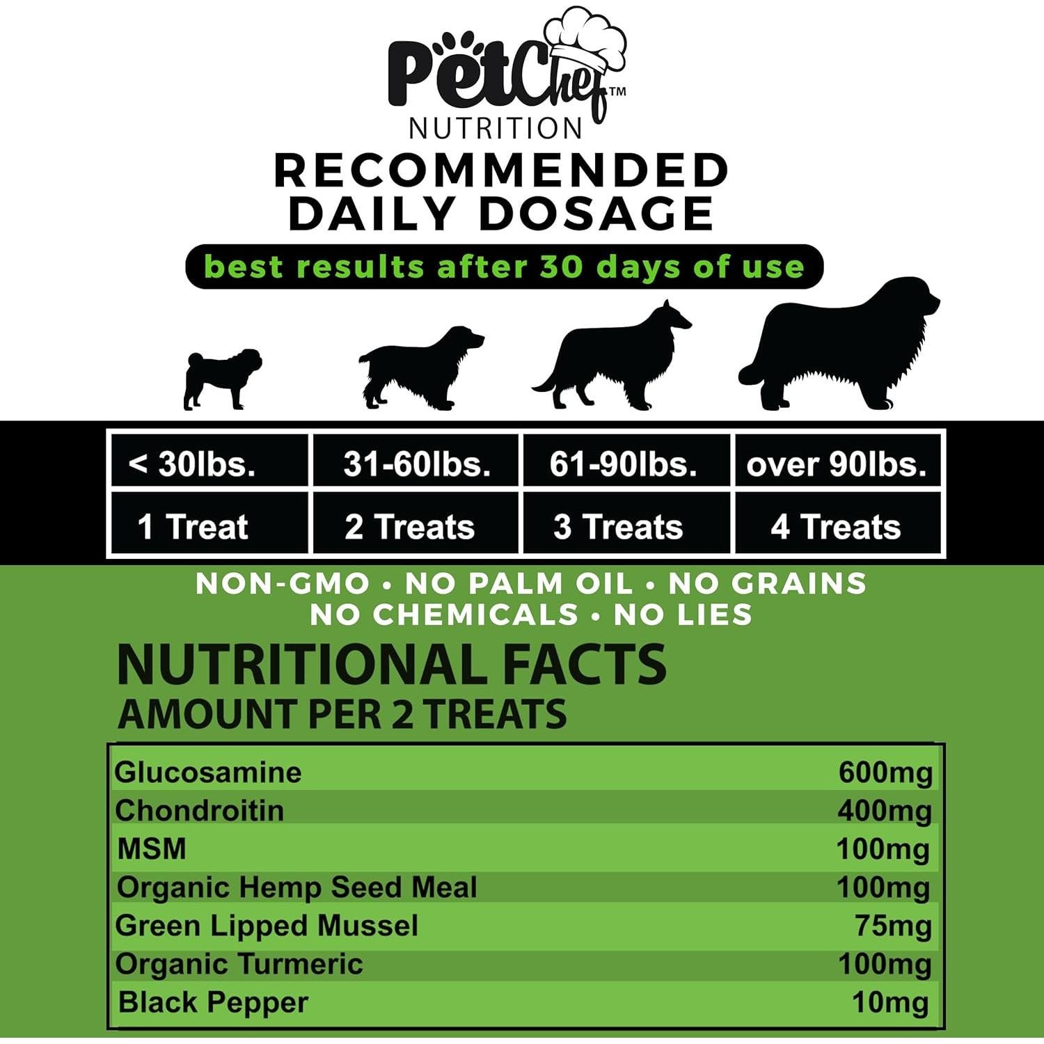 Suplemento Articular para Perros Grandes Pet Chef - Glucosamina, Condroitina, Cúrcuma