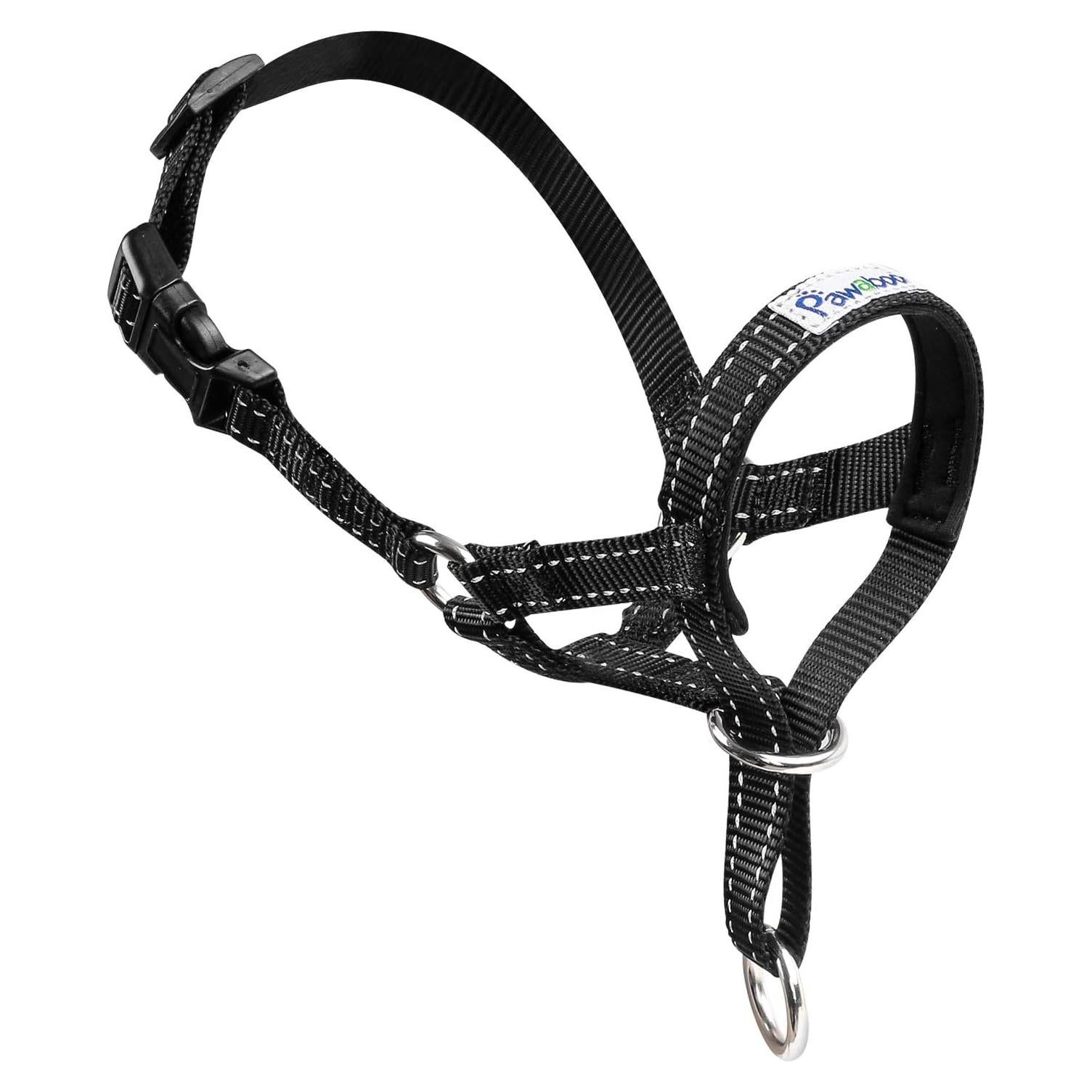 Pawaboo Dog Muzzle, Head Halter Collar for Dog, Pet Nylon Reflective Adjustable Loop Anti-Biting Barking Control Easy Fit Dogs Stops Dogs Pulling Head Leash, Small Size, Black