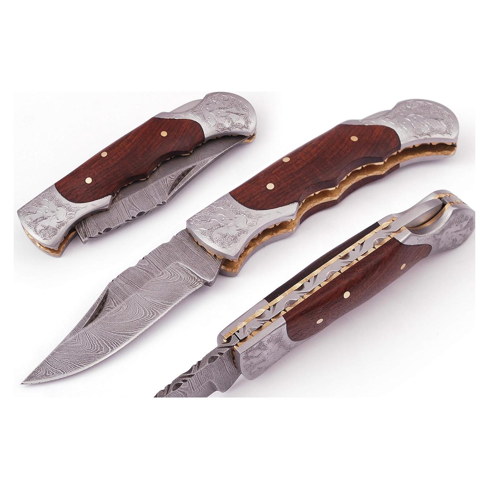 Cuchillo de bolsillo W Trading Damasco 19 cm con funda de cuero